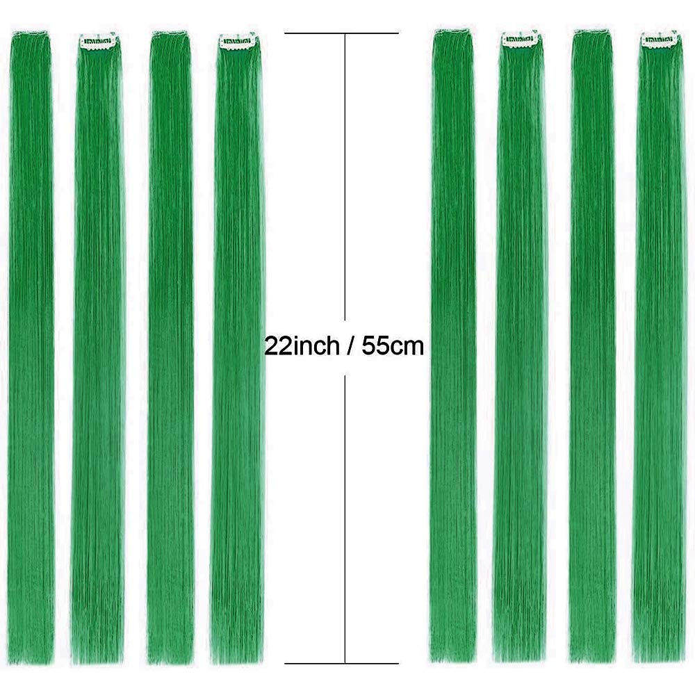 Colored Clip in Hair Extensions 22'' 10pcs Straight Fashion Hairpieces for Party Highlights Green