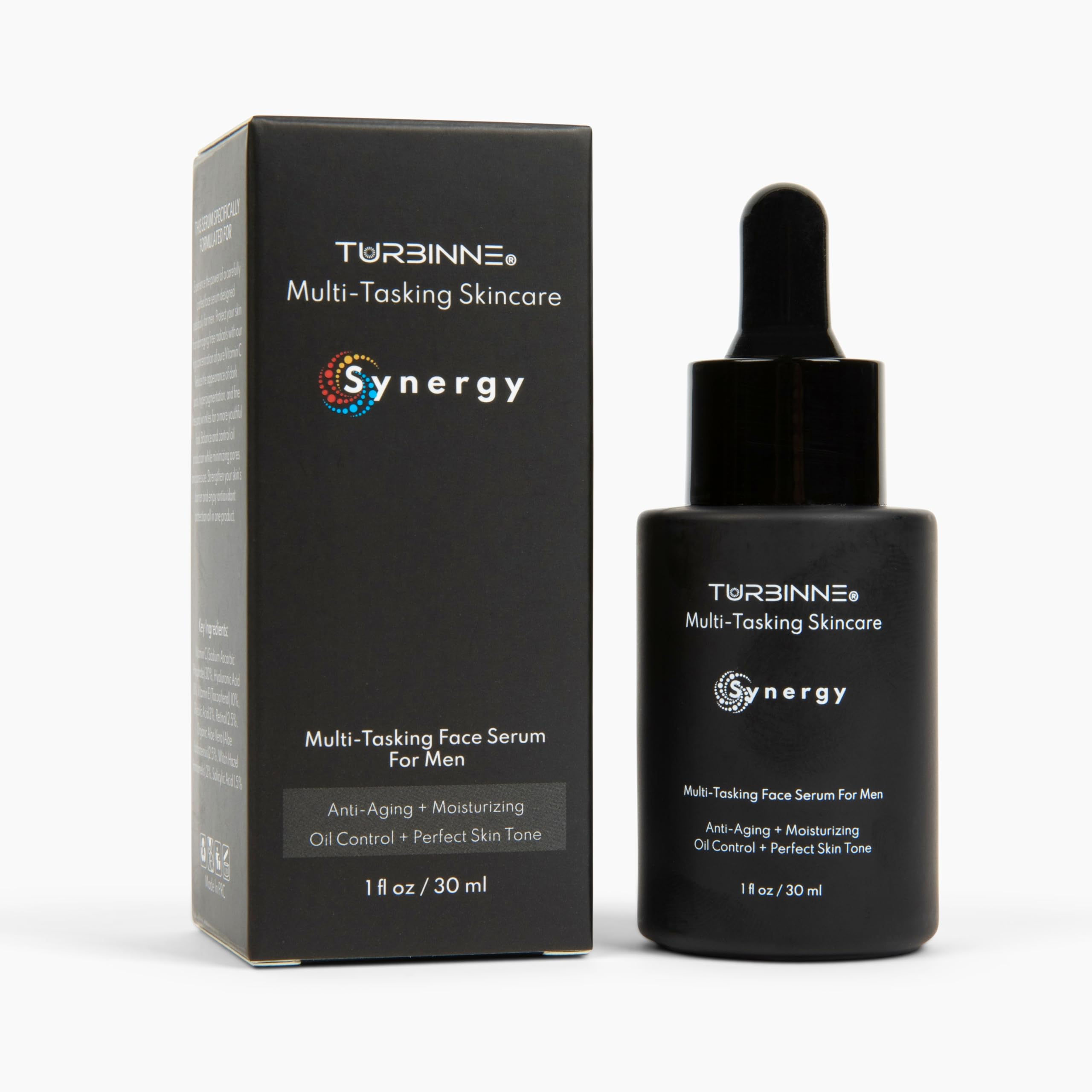 MultiTasking Face Serum for Men  30% Vitamin C, Retinol, Hyaluronic & Salicylic Acid  AntiAging, Hydrating, Oil Control, Dar