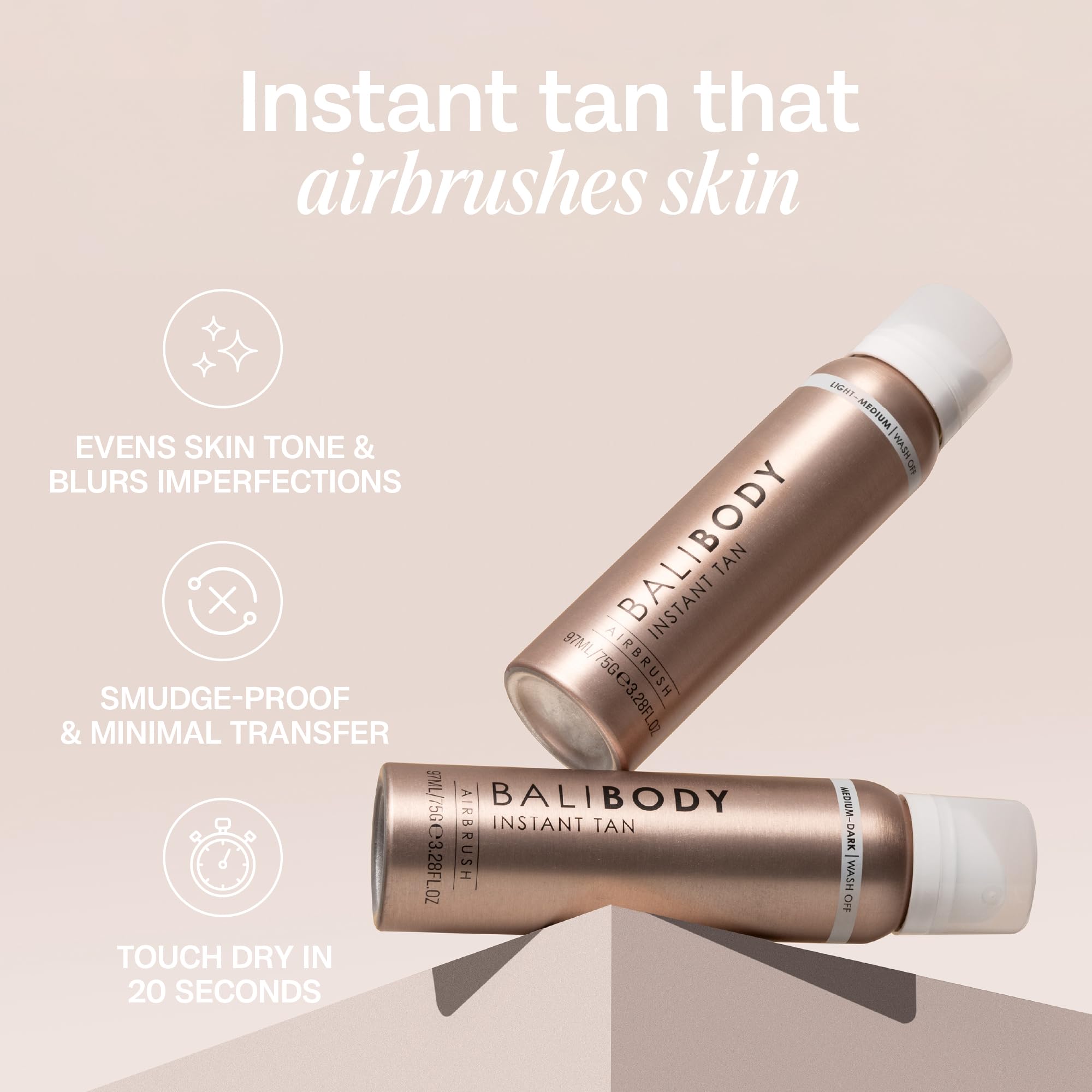 Bali Body Instant Tan Medium-Dark | Skin Perfecting Aerated Spray, Instantly Flawless Airbrushed Bronzed Finish | Soothing For A
