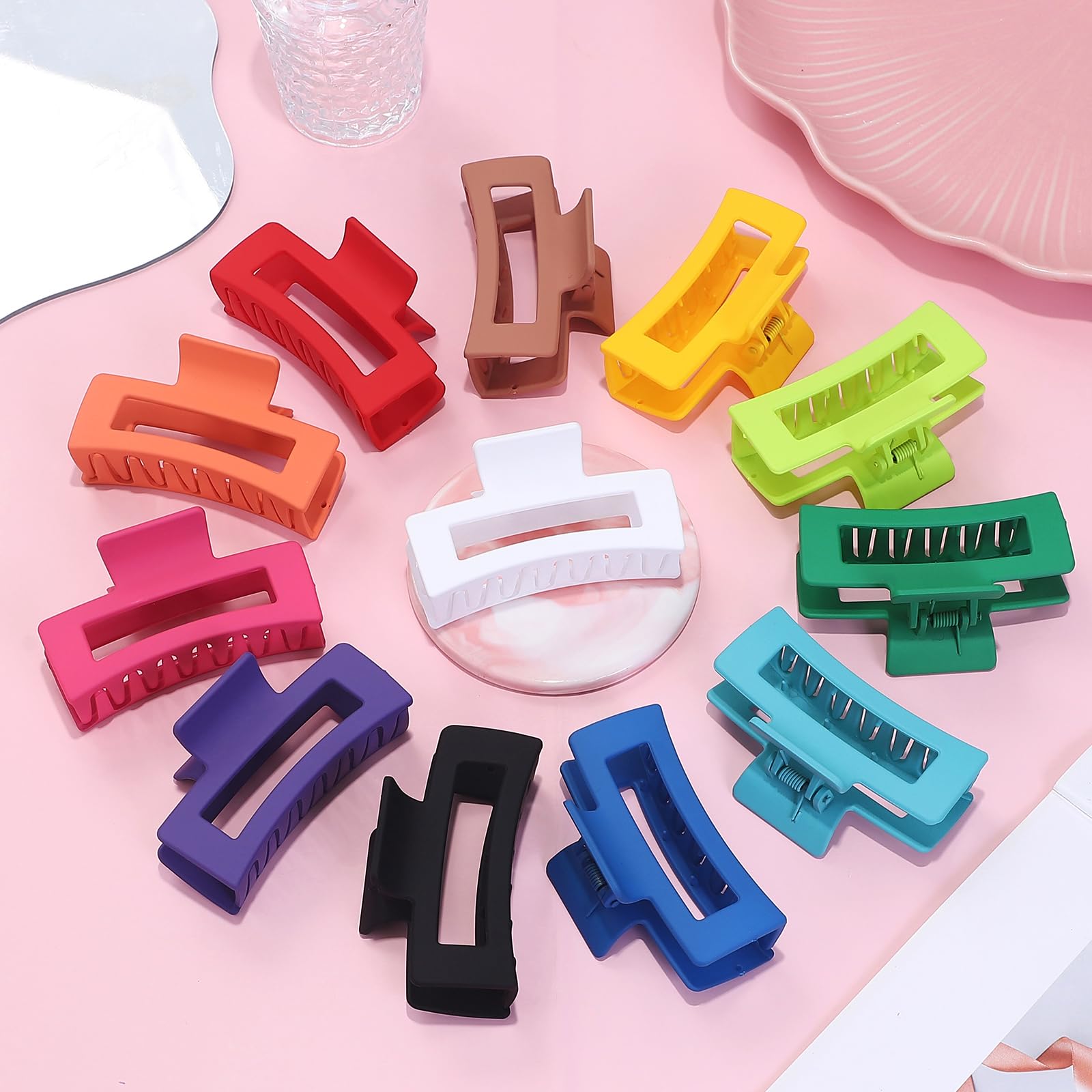 Sisiaipu 3.5 Inch Medium Hair Accessories: 12 Pcs Square Jaw Clips For Thick And Thin Hair - Rectangular Bulk Clips For Women An