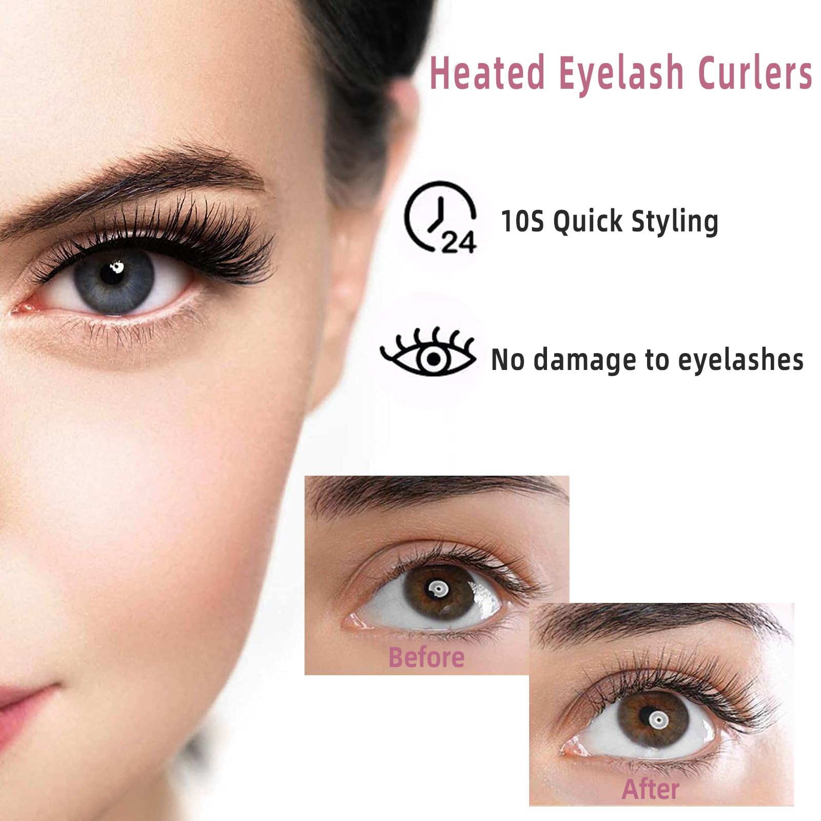 Pinkiou Heated Eyelash Curler with Comb USB Rechargeable Lash Curler Long Lasting Ironing Electric Eyelash Curler with Silcone P