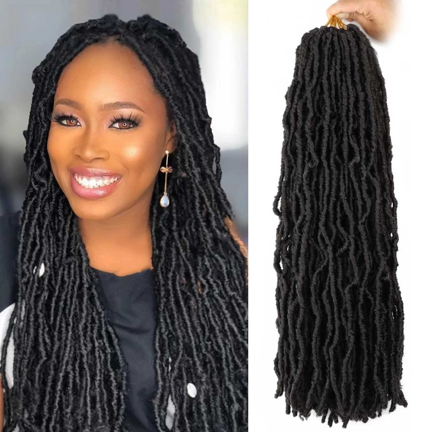24 Inch Faux Locs Crochet Hair Pre Looped 6 Packs Soft Locs Crochet Braids Goddess Locs Dreadlocs Synthetic Hair For Black Women