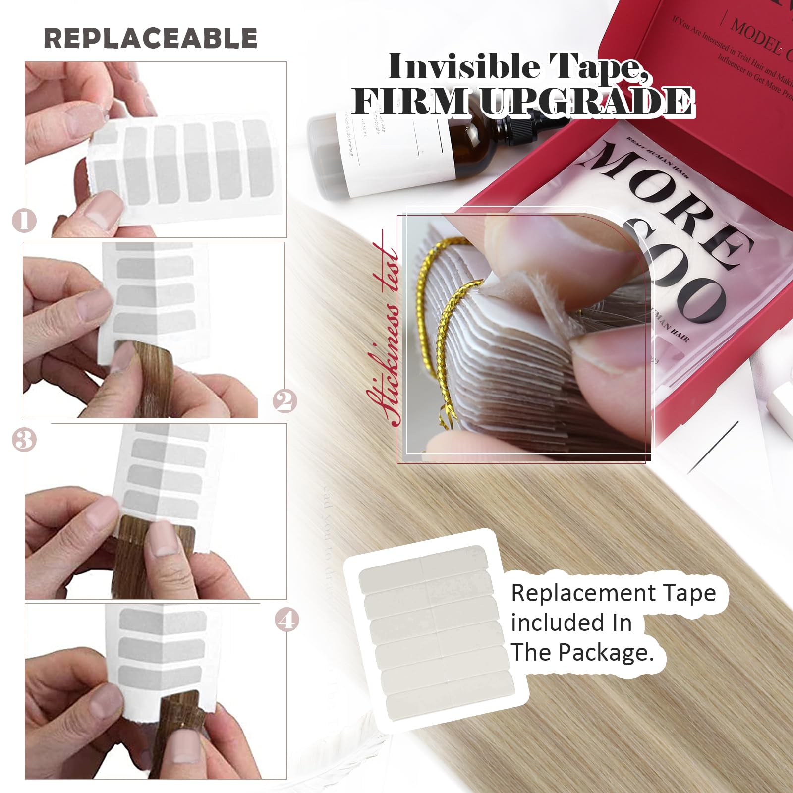 Moresoo Tape In Hair Extensions Human Hair Blonde Tape In Extensions For Women 40 Pieces Hair Extensions Real Human Hair Tape In