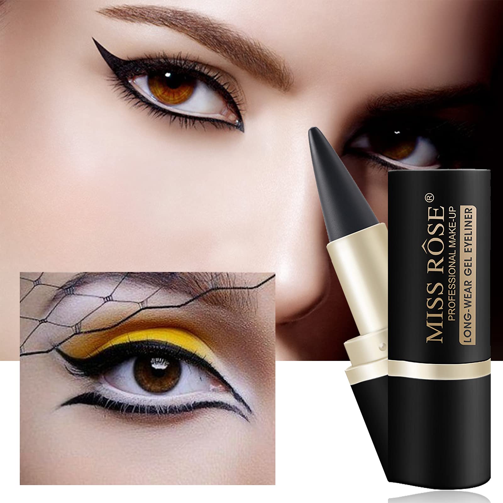 Lokfar 2 Pcs Black Gel Cream Eyeliner Set, Tool Smudge Proof And Waterproof Matte Black Eye-Liner Pencil Tattoo Eyeliner Pen Sti