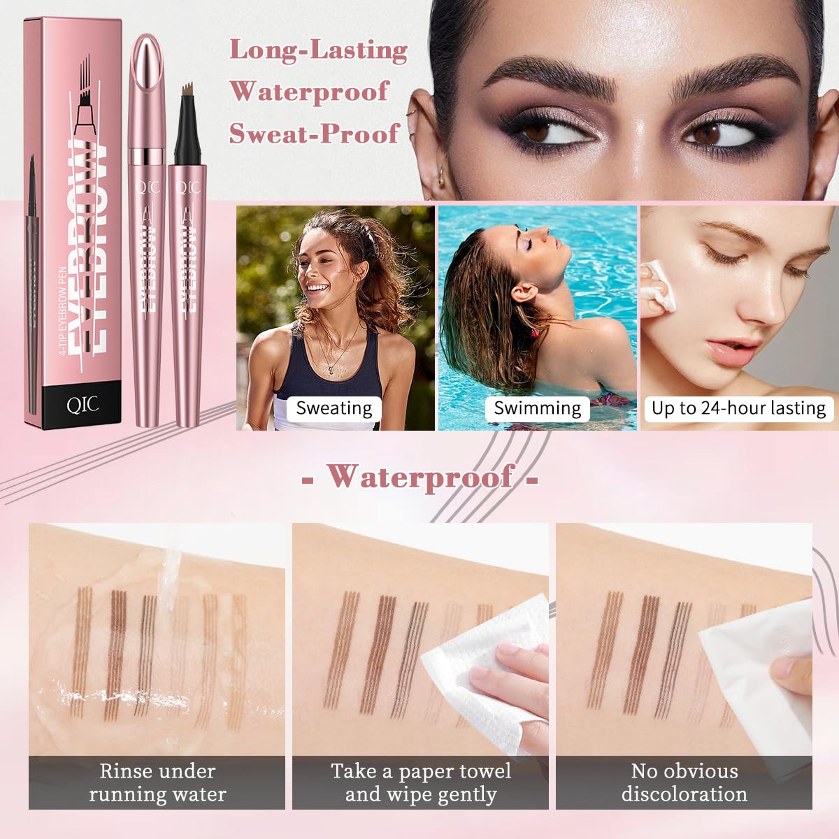 3D Waterproof Microblading Eyebrow Pen With 4 Fork Tip,Qic Eyebrow 4 Tip Brow Pencil,Long-Lasting Natural Eyebrow Hair,Magic Eye