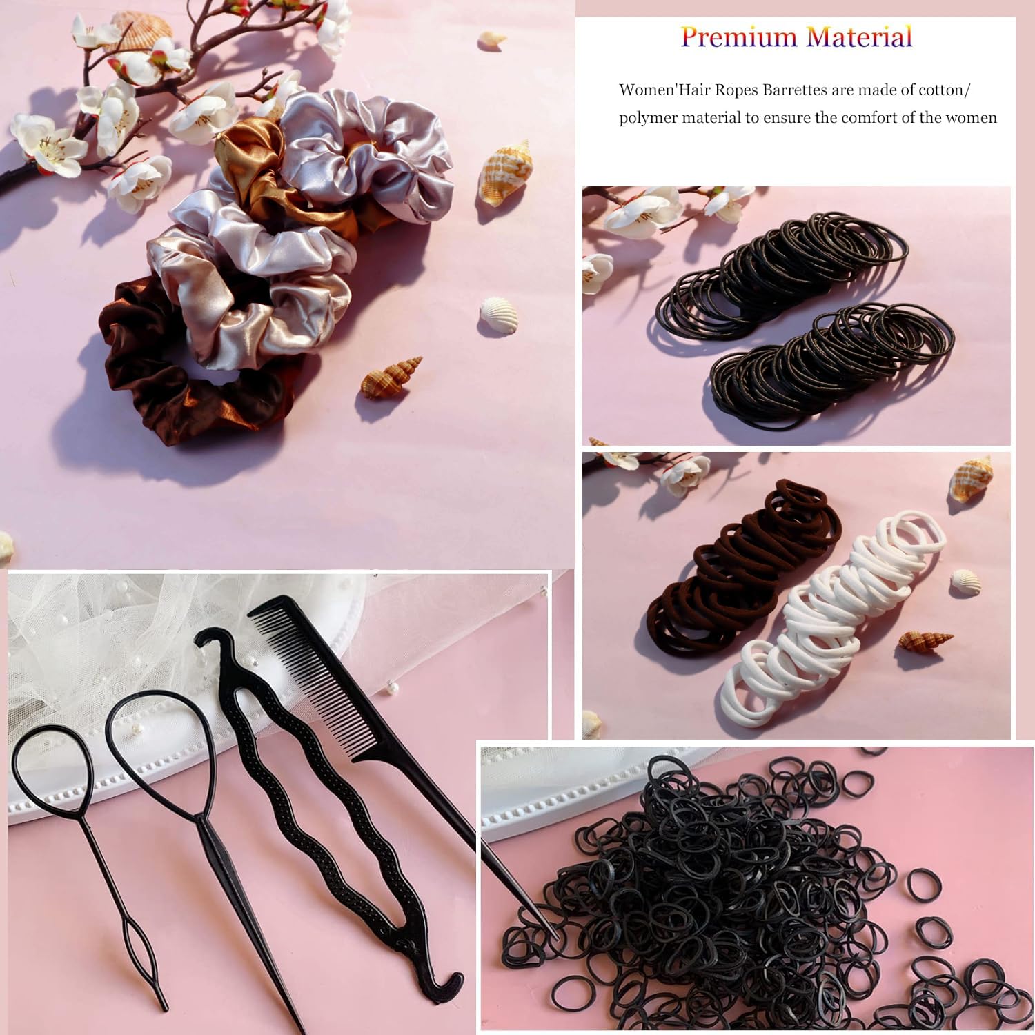 Yanrong Hair Accessories Set - 755 Seamless Ponytail Holders, Variety Of Scrunchies, Bands, And Hair Ties For Thick And Curly Ha