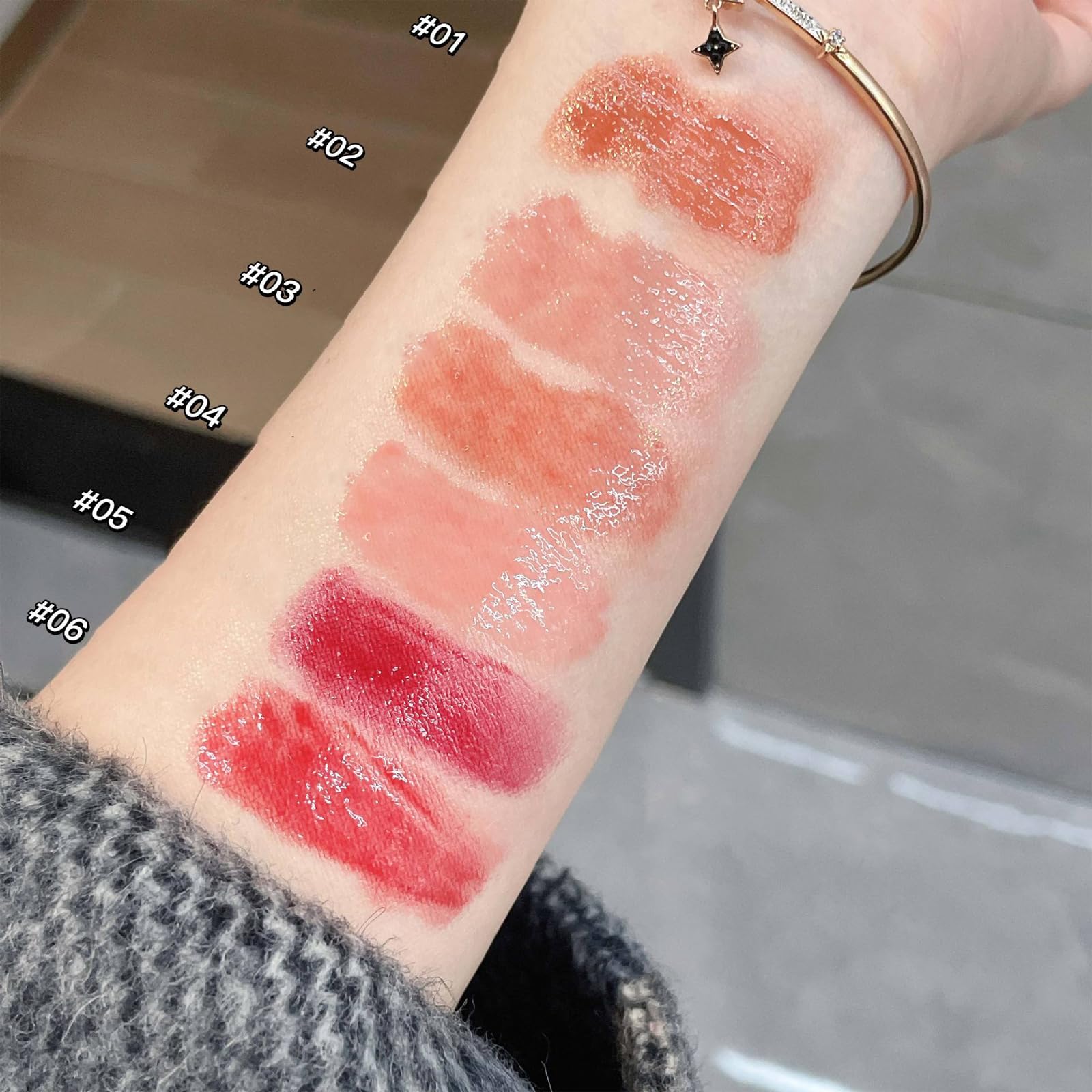 Domality 6Pcs Flower Jelly Lipstick Set, 6 Colors Heart Shape Moisturizing Lip Glaze, Glossy Hydrating Lip Gloss, Mirror Effect