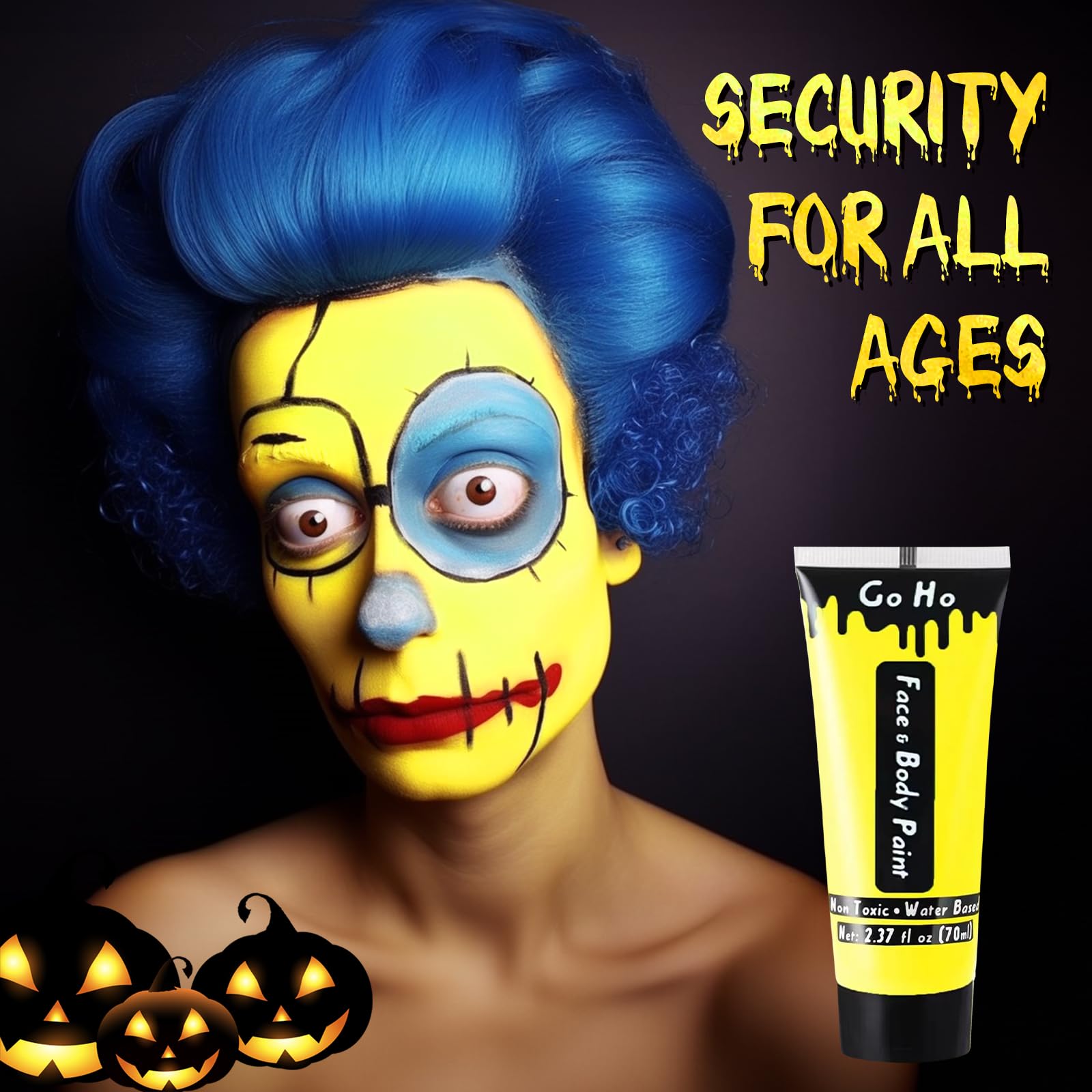 Go Ho Yellow Body Paint Washable(2.37 Oz,70 Ml),Water Based Cream Full Yellow Face Body Paint For Sfx Cosplay Costumes Festivals