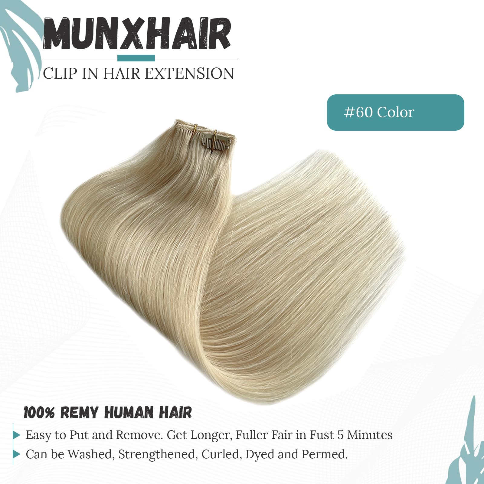 Clip In Hair Extensions Real Human Hair, 12 Inch 70G, 613 Bleach Blonde, Clip In 100% Brazilian Remy Human Hair Extensions 7Pcs