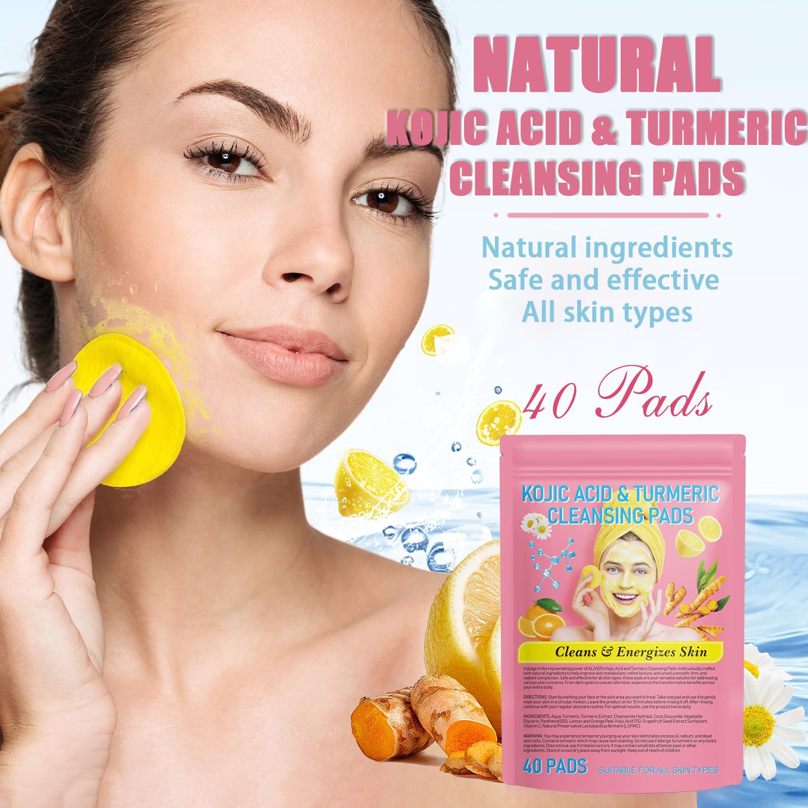 80 Pads Turmeric Kojic Acid Cleansing Pads,Turmeric Cleansing Pads,Face Turmeric Cleansing Pads Helps Balance Skin Oil And Water