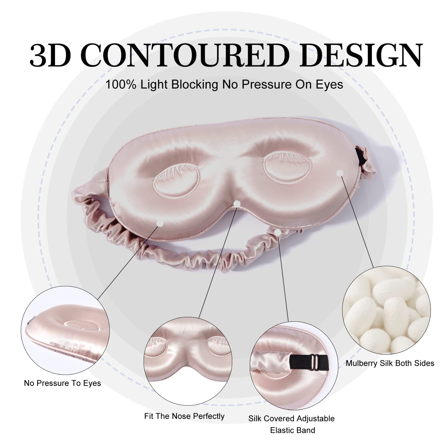 Zimasilk Adjustable Silk Contour Sleep Mask, 100% 22 Momme Mulberry Silk Eye Mask, Designed For Long Lashes And Eyelash Extensio