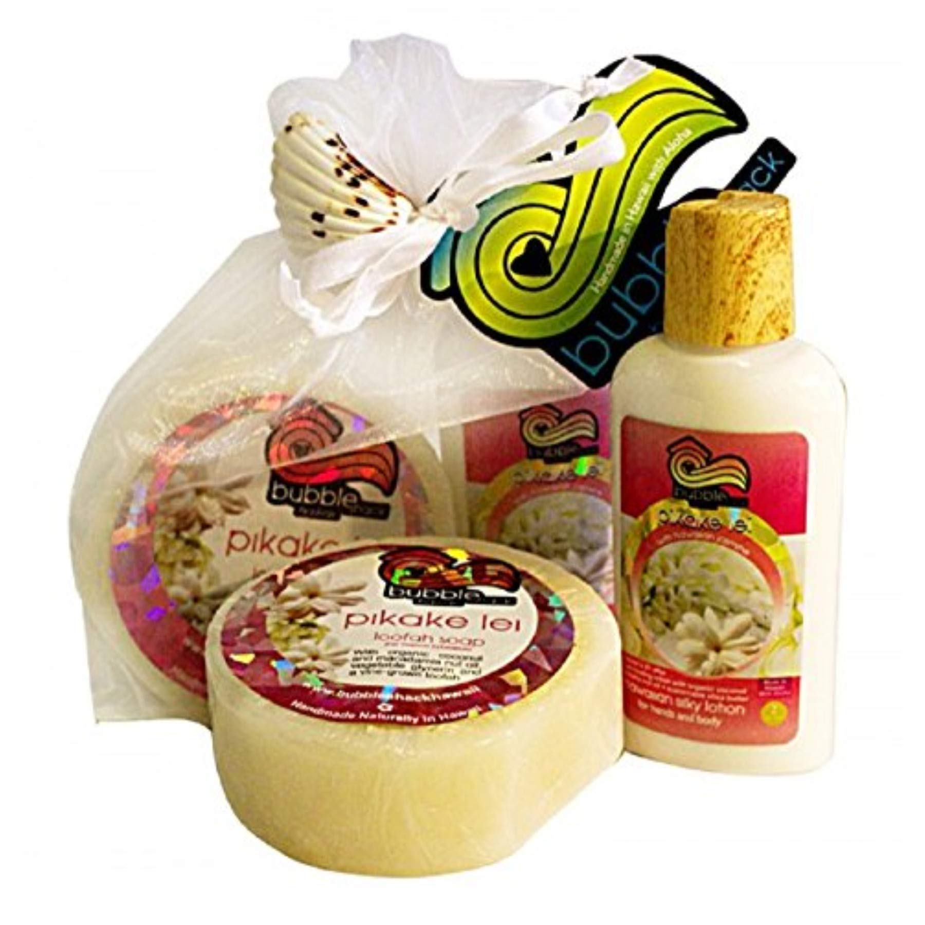 Hawaii Bubble Shack Loofah Soap & Body Lotion Duo Gift Set Pikake Lei