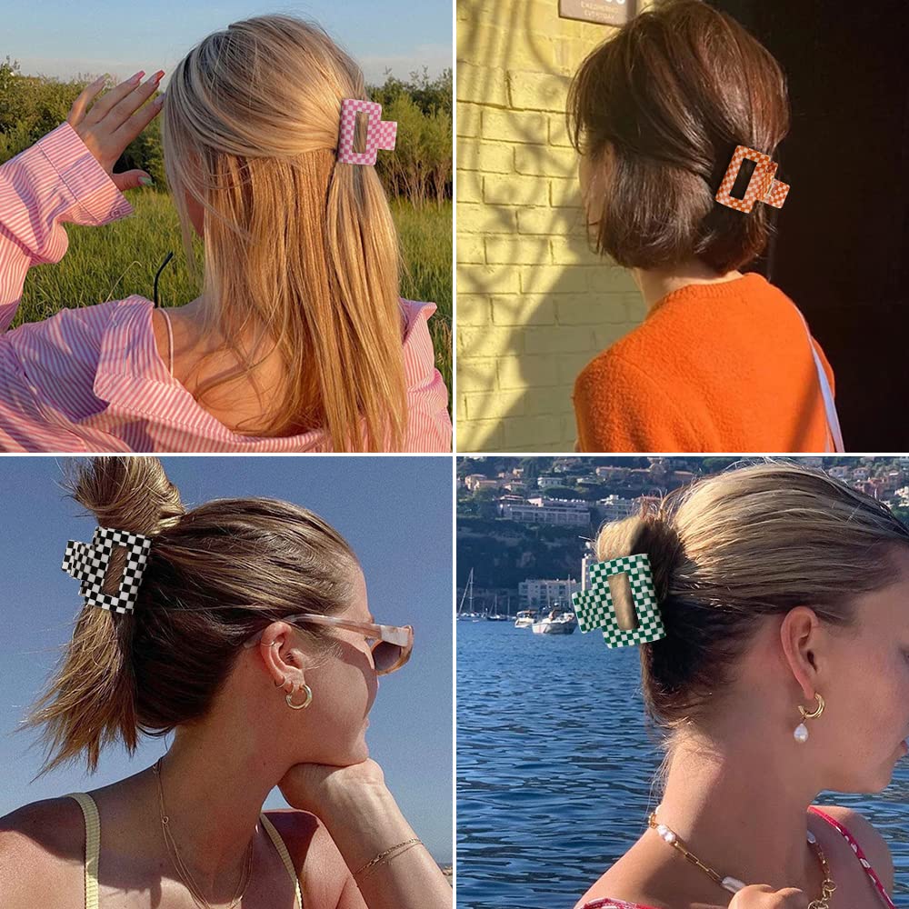 Ahoney 4 Pack Checkered Hair Clip Hair Claw Clips for Thin Hair 2 '' Hair Clips Y2k Hair Accessories Small Hair Clips for Thick
