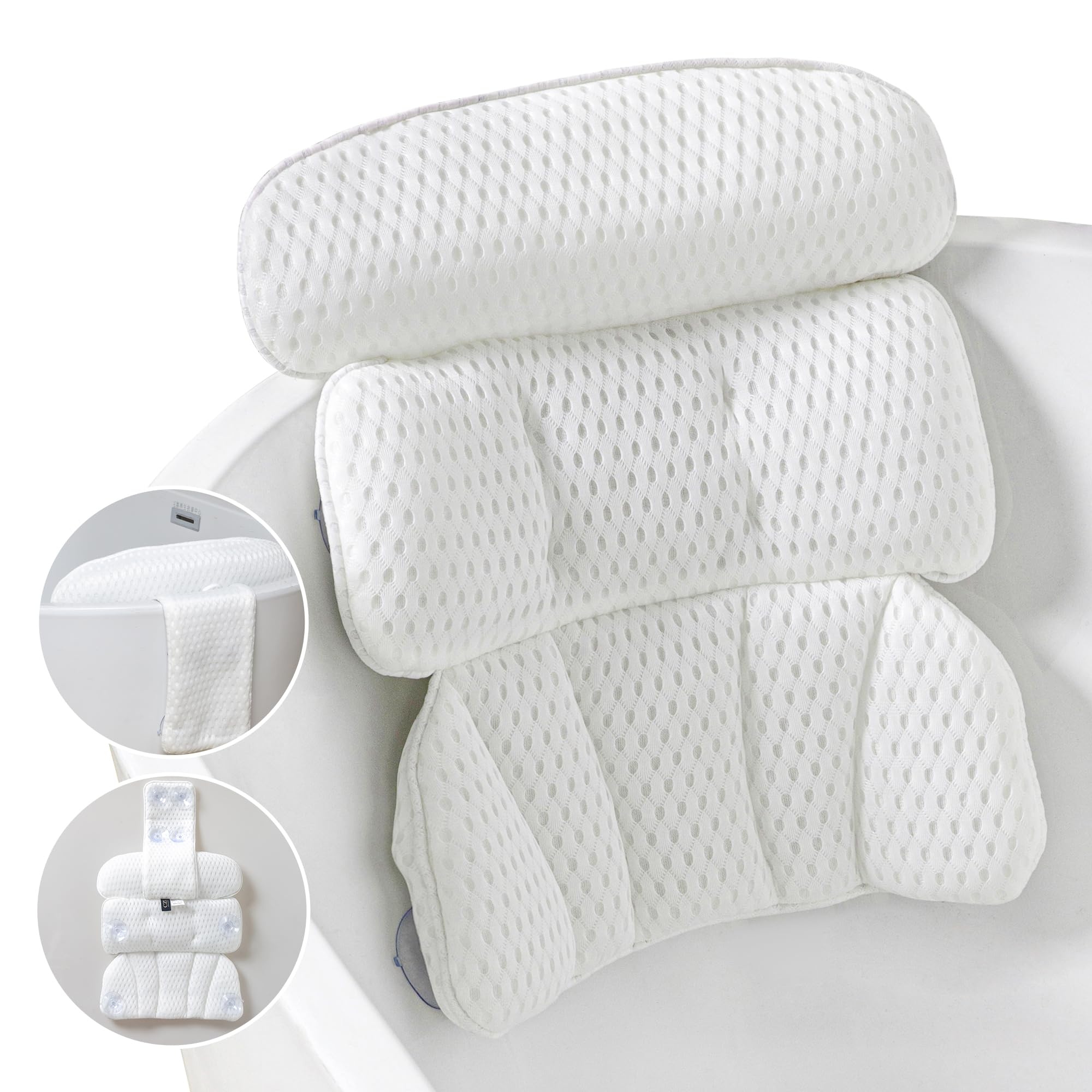 Bath Pillow Bathtub Pillow For Tub Luxury Bath Tub Pillows For Tub Neck And Back Support With 4D Air Mesh Fabric And 8 Strong Po