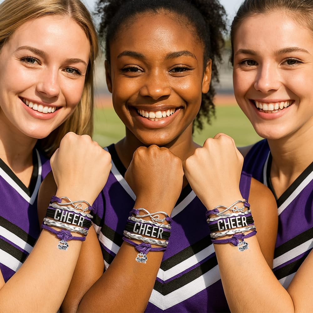 Infinity Collection - Cheer Bracelet - Purple - Cheerleading Infinity Charm Jewelry Gift for Cheerleaders, Teams or Squads
