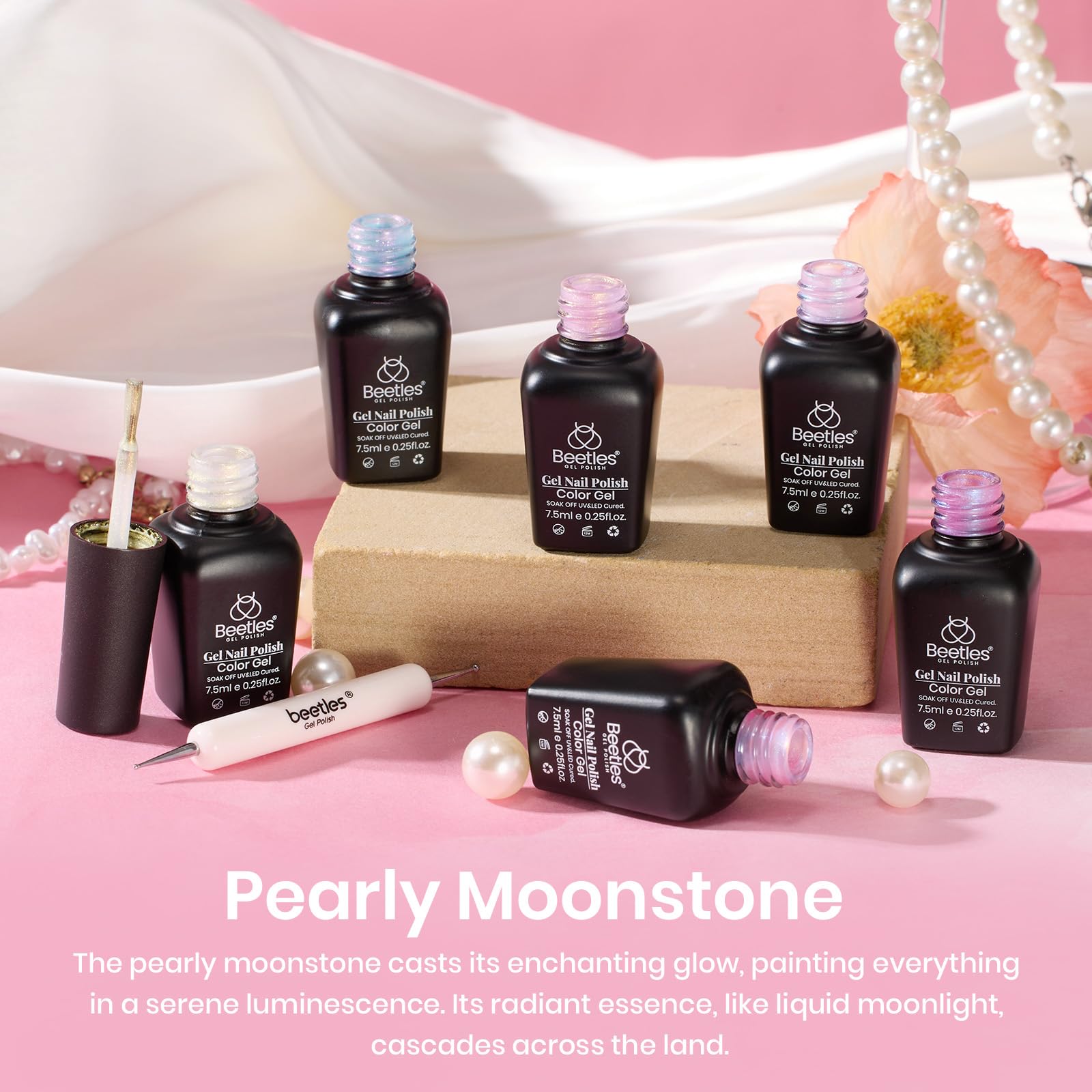 Beetles Pearl Gel Nail Polish, 6 Colors Shimmer Pearl White Pink Purple Mermaid Nail Drawing Gel Polish Soak Off Uv Gel Polish S