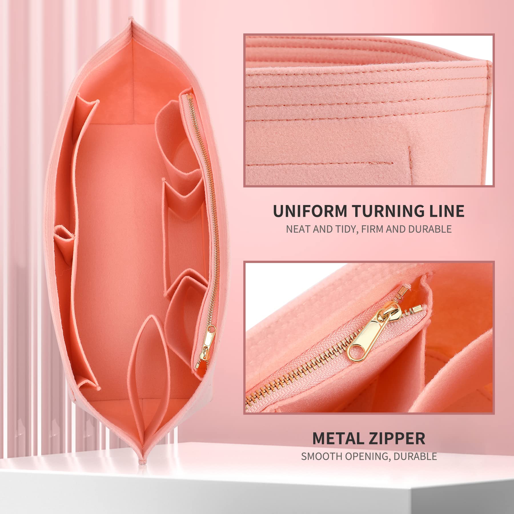 Doxo Purse Organizer Insert & Base Shaper 2pc Set, Felt Handbag & Tote Bag Fit L Speedy 30 Nererfull PM More(Pink,Medium-Combina