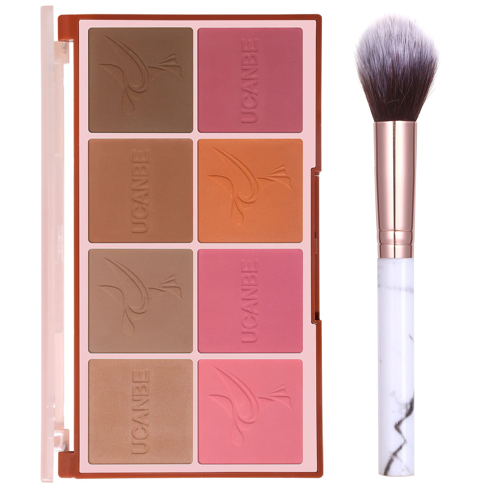8 Colors Face Matte Blush Palette Shading Blusher With Brush - Buildable Facial Cheek Blusher Contour Bronzing Pressed Powder Ma