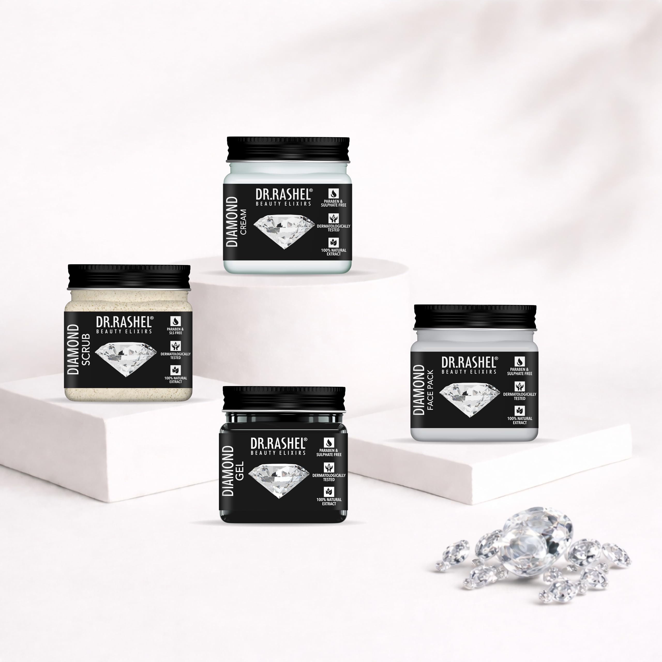 Dr. Rashel Diamond Facial Kit, 4-In-1 Skincare Set With Scrub, Gel, Cream And Face Pack(45Ml Each)