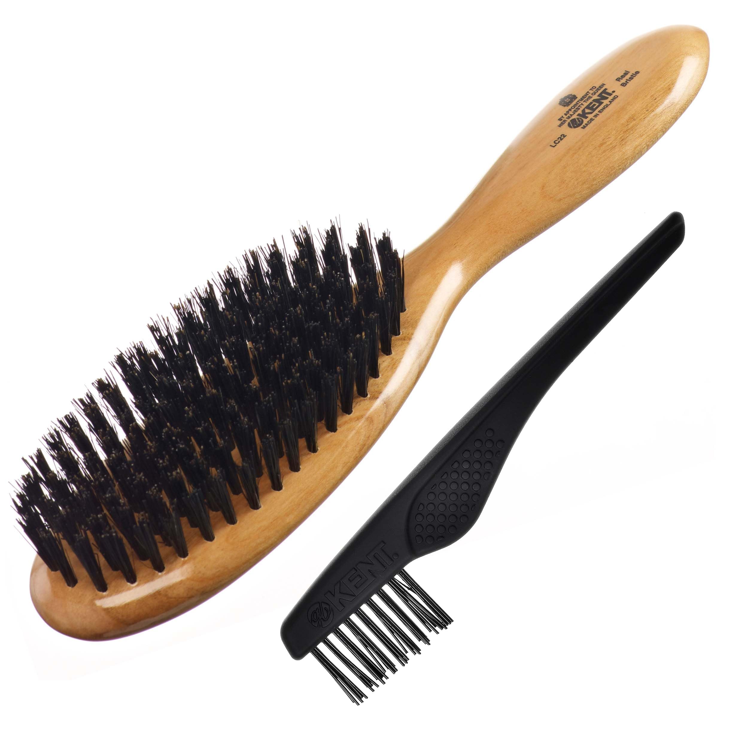 Kent LC22 Finest Hair Brushes for Women Detangler Dry Brush Made of Cherrywood - Boar Bristle Oval Hairbrush for Medium to Thick