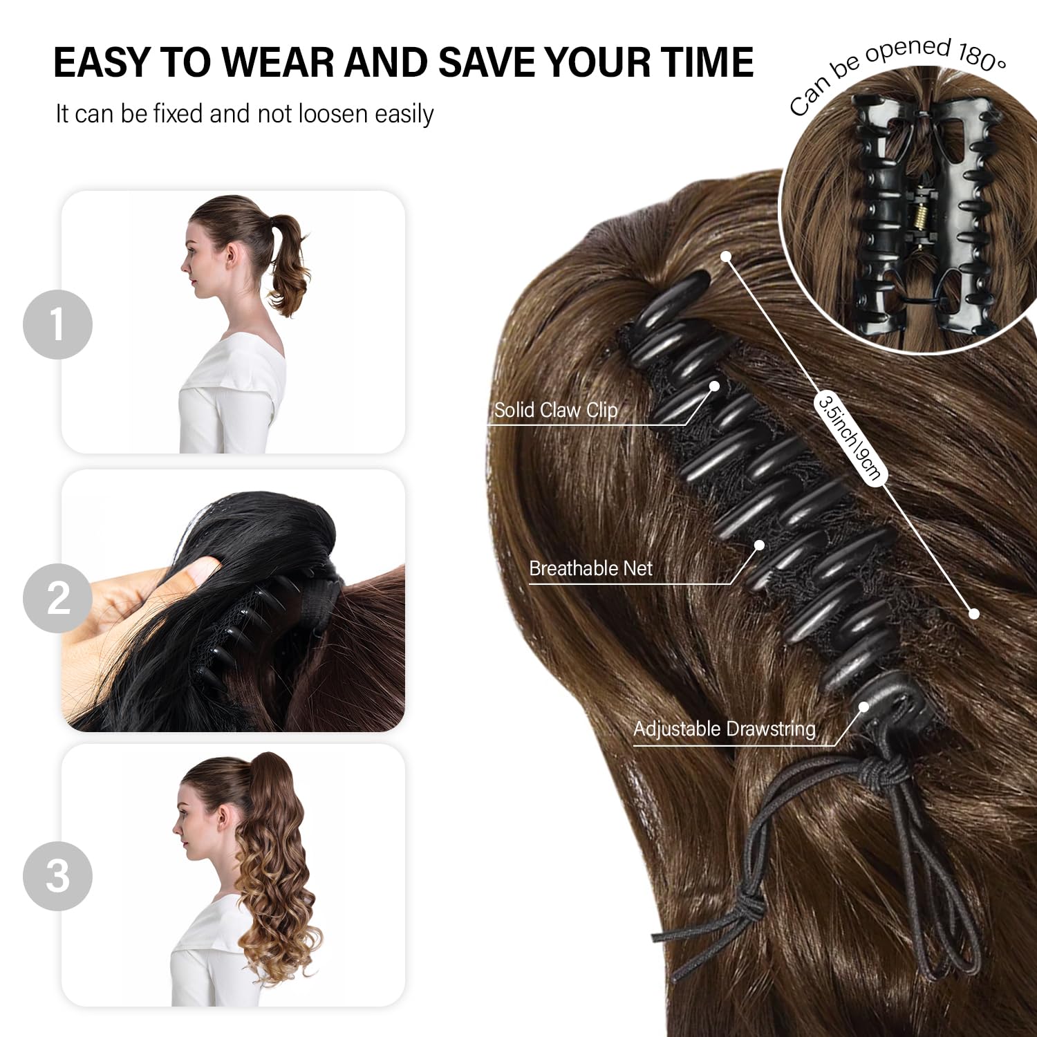 24 Inch Ponytail Extension, Layered Ponytail Extensions For Women, Soft Wavy Claw Clip In Ponytail Extension, Natural Synthetic
