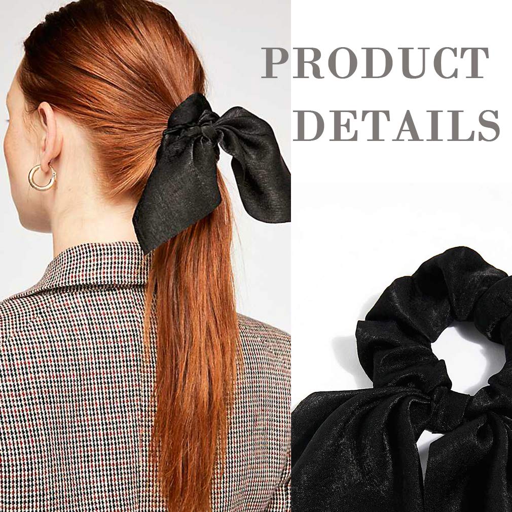 Aileam 6Pcs Hair Scrunchies Satin Silkrabbit Bunny Ear Bow Bowknot Scrunchie Bobbles Elastic Hair Ties Bands Ponytail Holder For