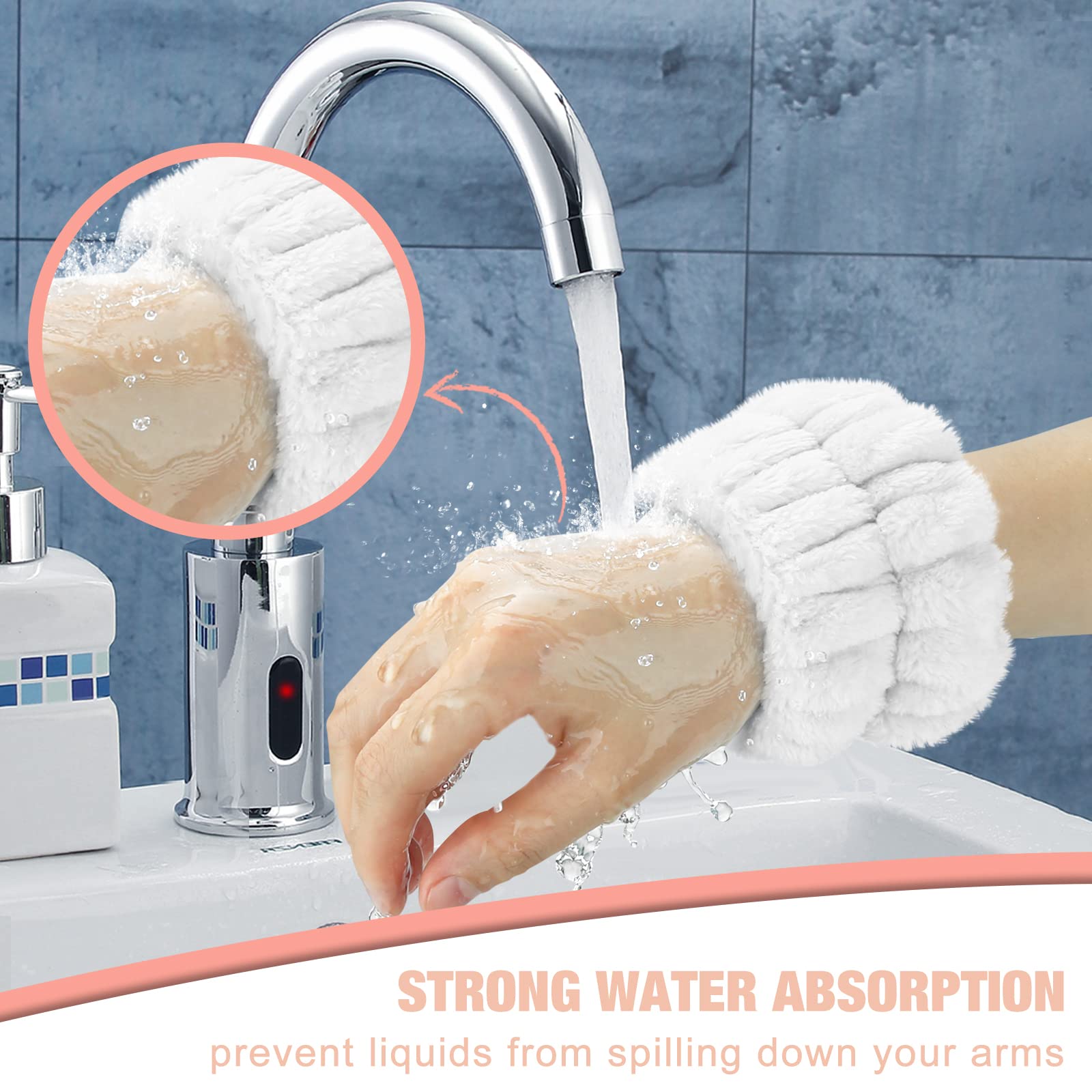 8 Pcs Absorbent Microfiber Women'S Spa Wristbands For Face Washing - Prevent Water From Spilling Down Your Arms