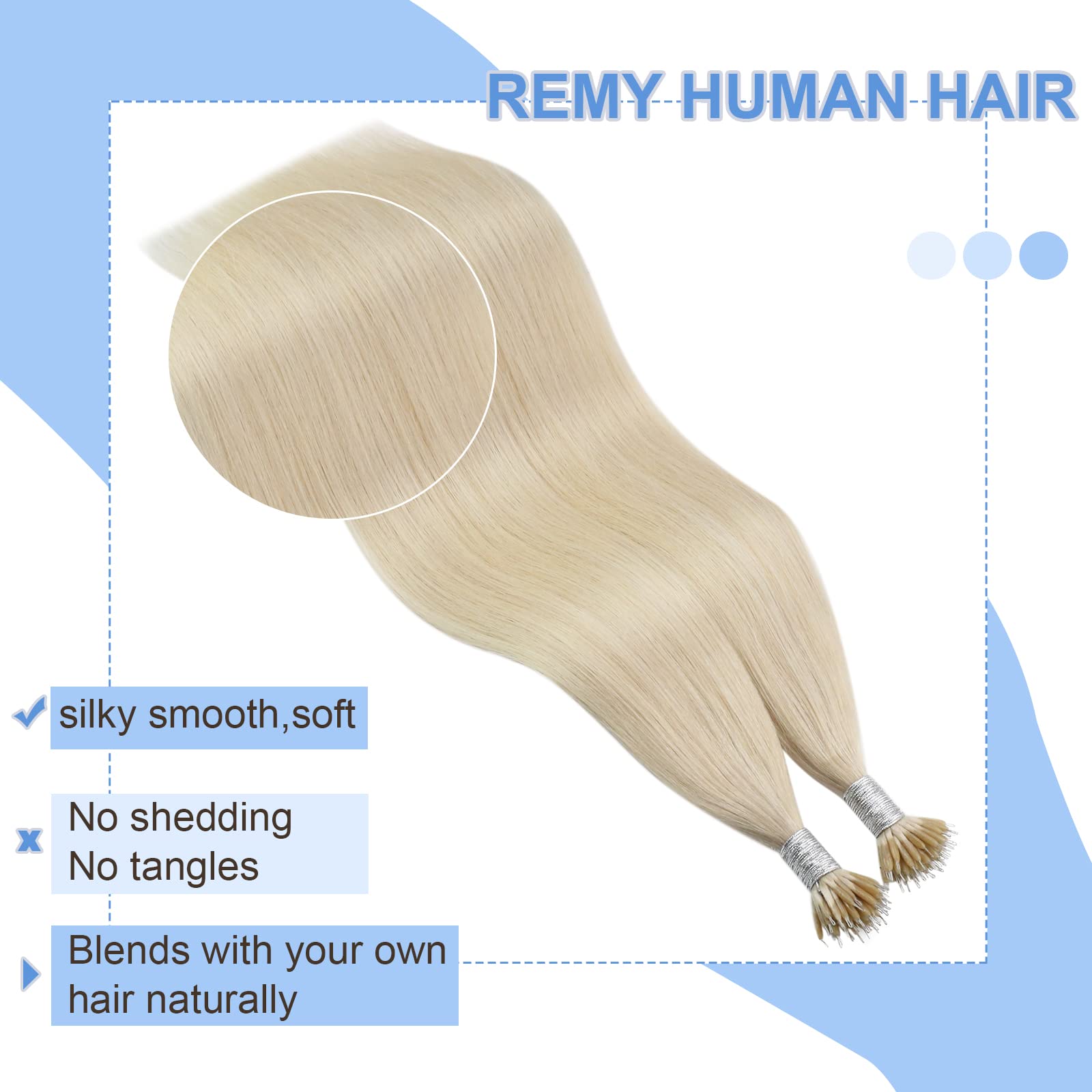 Youngsee Nano Hair Extensions Human Hair Platinum Blonde Nano Tip Hair Extensions Human Hair Blonde Nano Bead Hair Extensions Bl