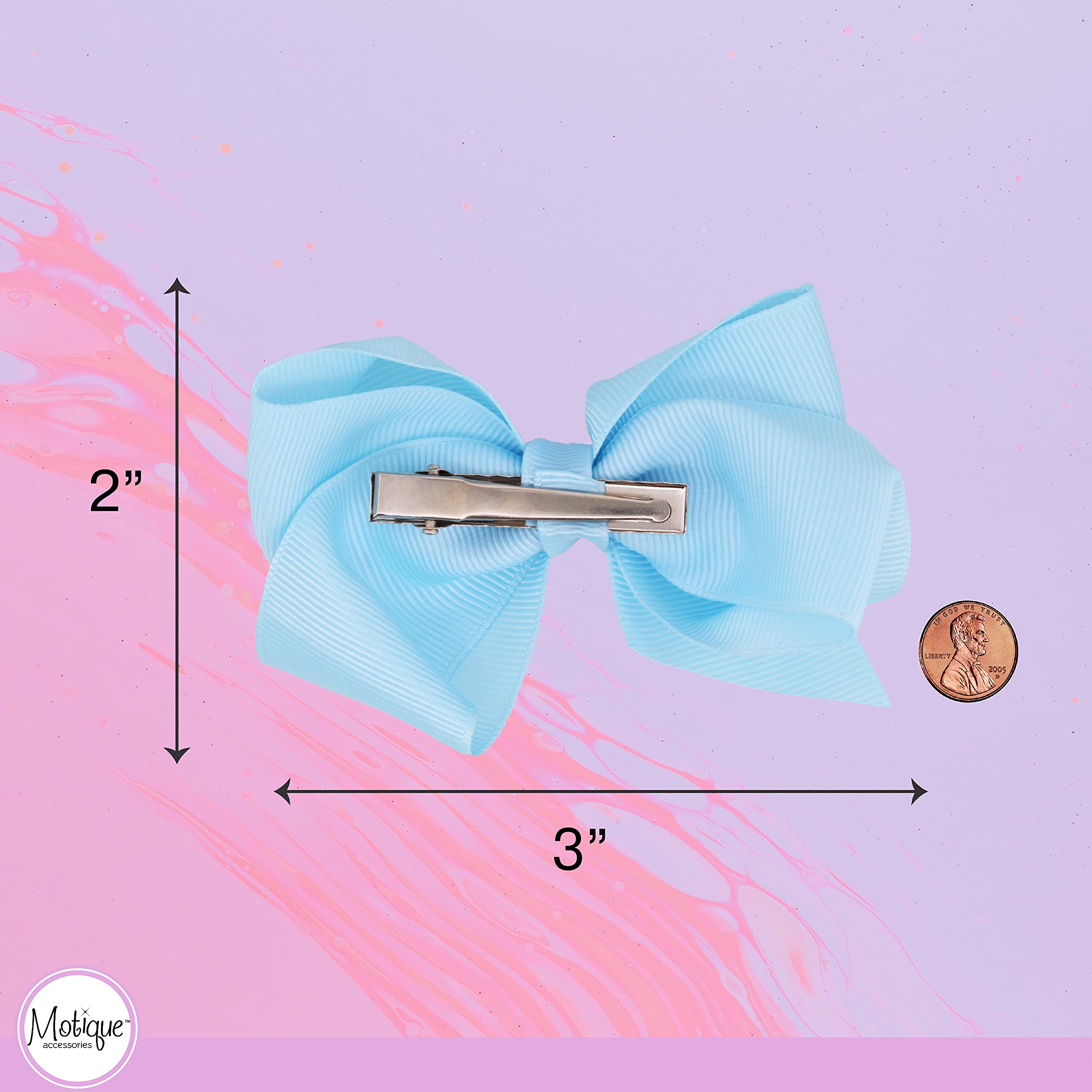 3 Inch Grosgrain Bow For Little Girls- Set Of 2 (Sky Blue)