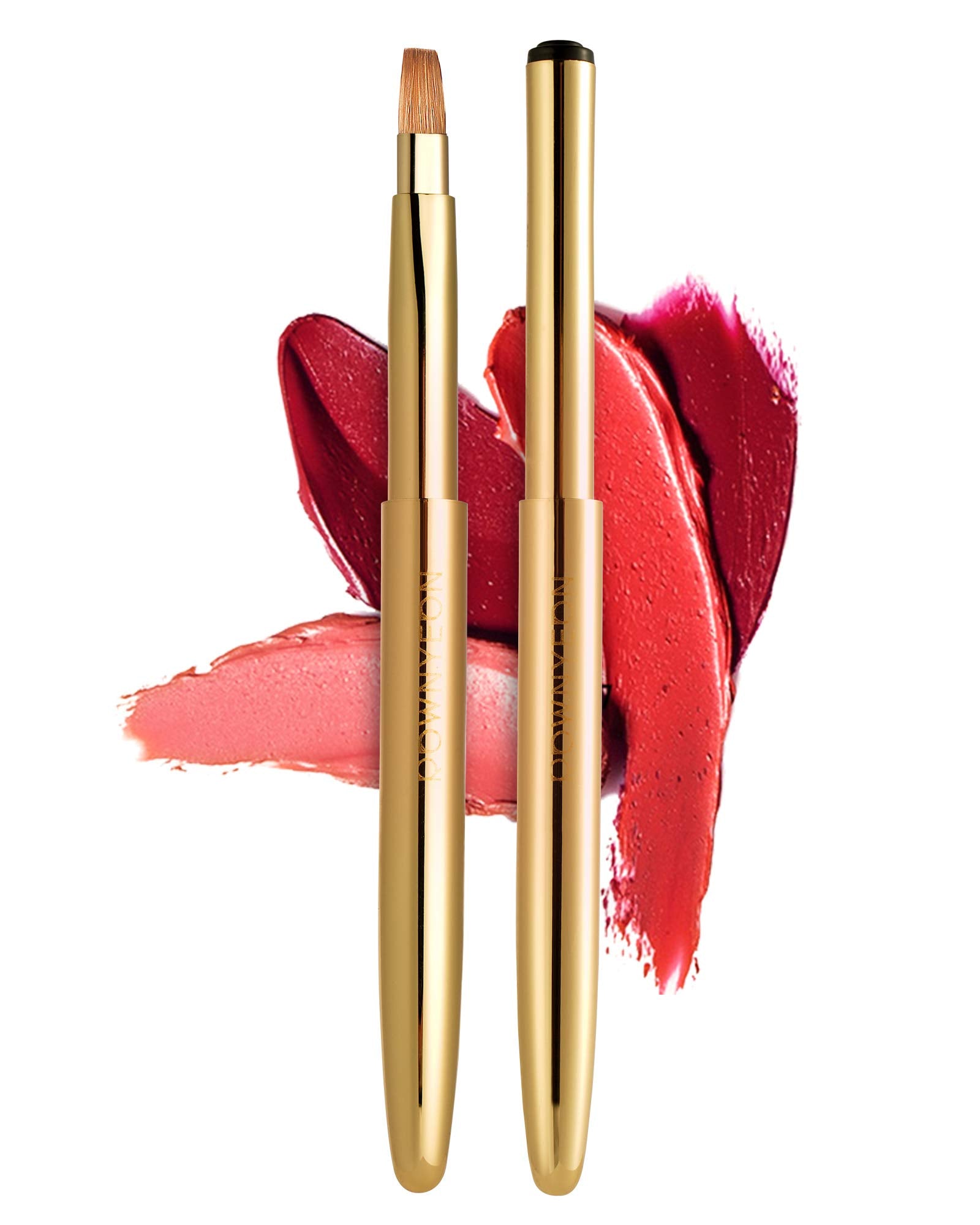 Rownyeon Travel Retractable Lip Brush Applicators Flat for Lipstick Gloss Creams Portable with Cap, Professional Makeup Brush fo