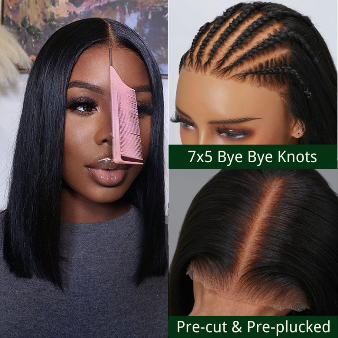 Beauty Forever Wear And Go Glueless Bob Wig 7X5 Bye Bye Knots Pre-Cut Lace Closure Wig,Straight Bob Human Hair Wigs Ready Wear W