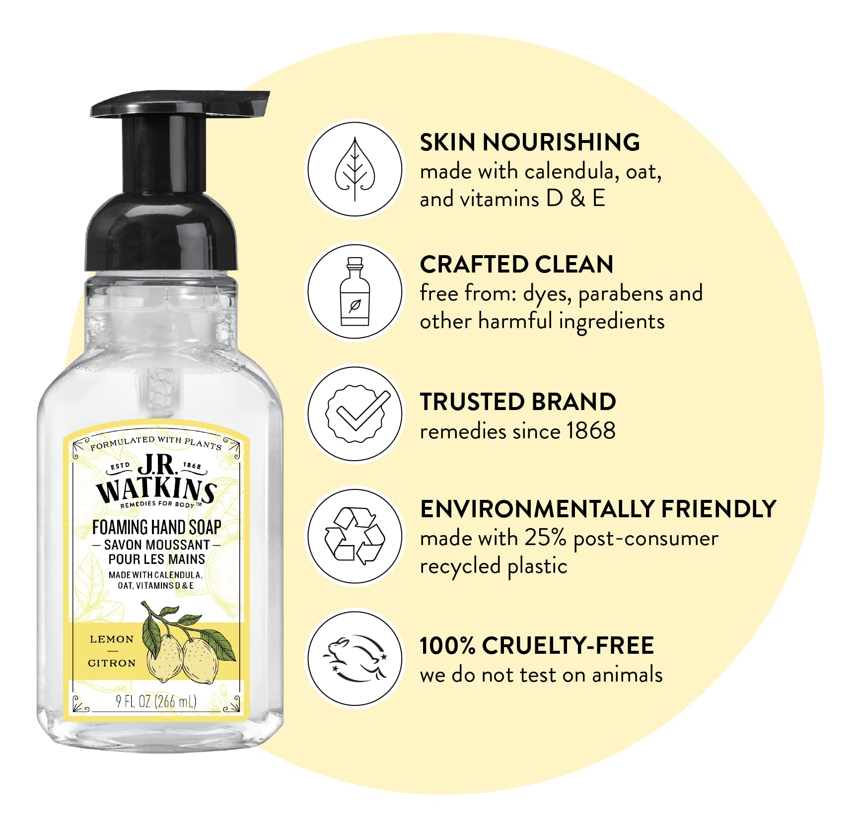 Watkins Inc 20626 9Oz Lemon Scent Foaming Hand Soap, 9 Fl Oz, White, 9 Ounces