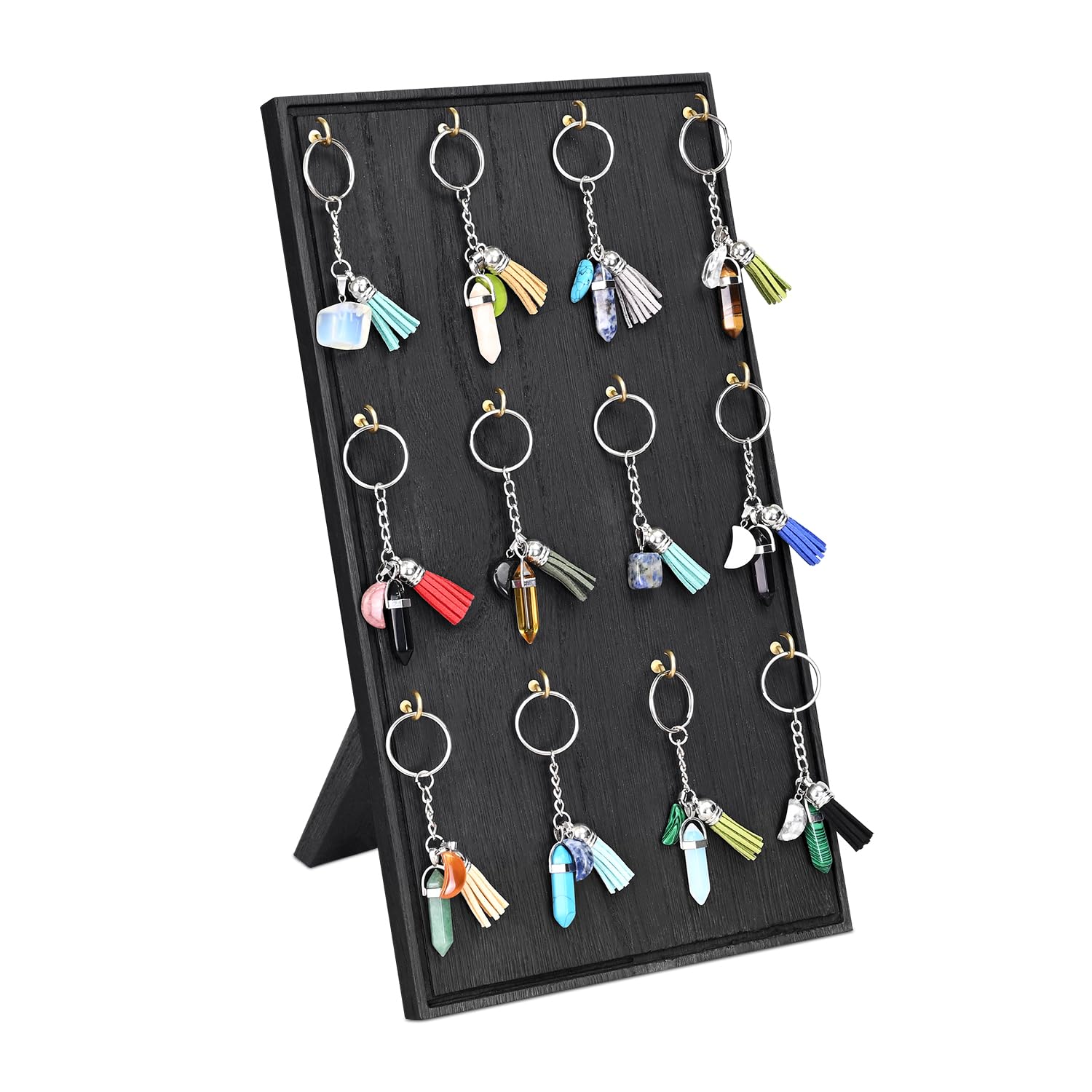 Ikee Design Wooden Jewelry Display Stand with 12 hooks, Earring Display with Hooks, Bracelet, Earring, Keychain Stand for Sellin