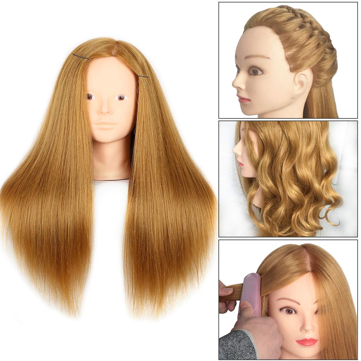 20 Inch Mannequin Head 60% Human Hair Styling Training Head Manikin Cosmetology Head Hair Hairdressing Training Face Makeup Prac