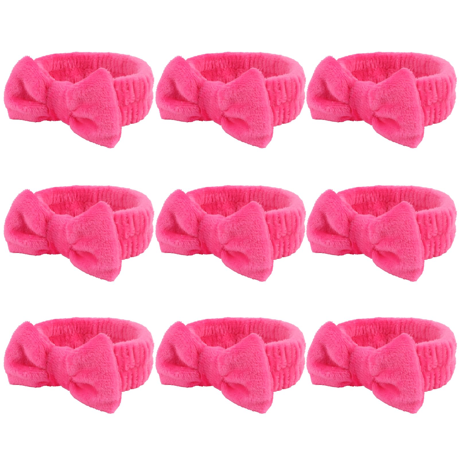 WHAVEL 9 Pack Hot Pink Spa Headbands - Soft Fluffy Makeup Removal, Facial Care, and Bachelorette Party Favors