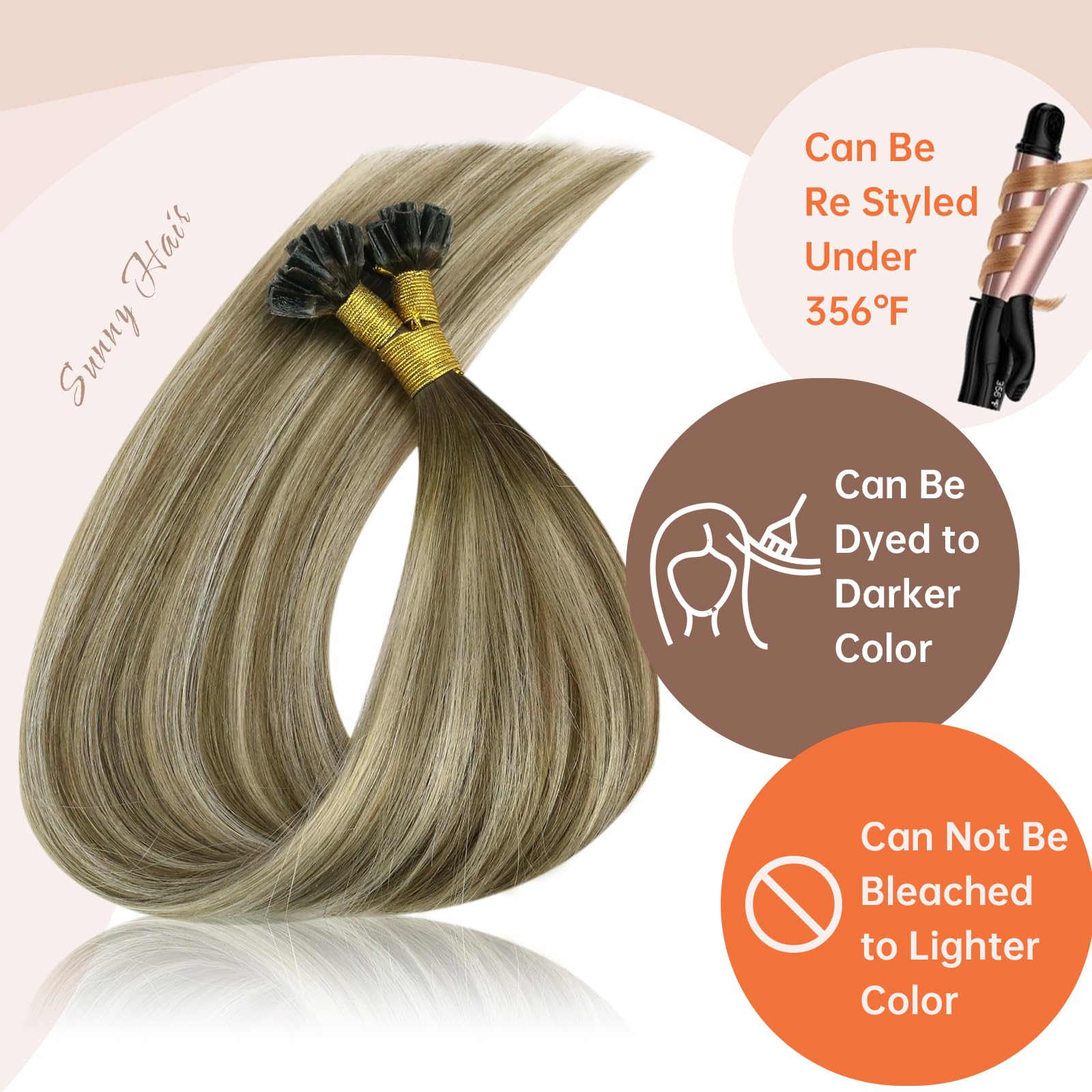 Sunny Hair U Tip Hair Extensions Brown Ombre 50G U Tip Hair Extensions Human Hair Cool Brown Balayage Light Brown Highlight Blon