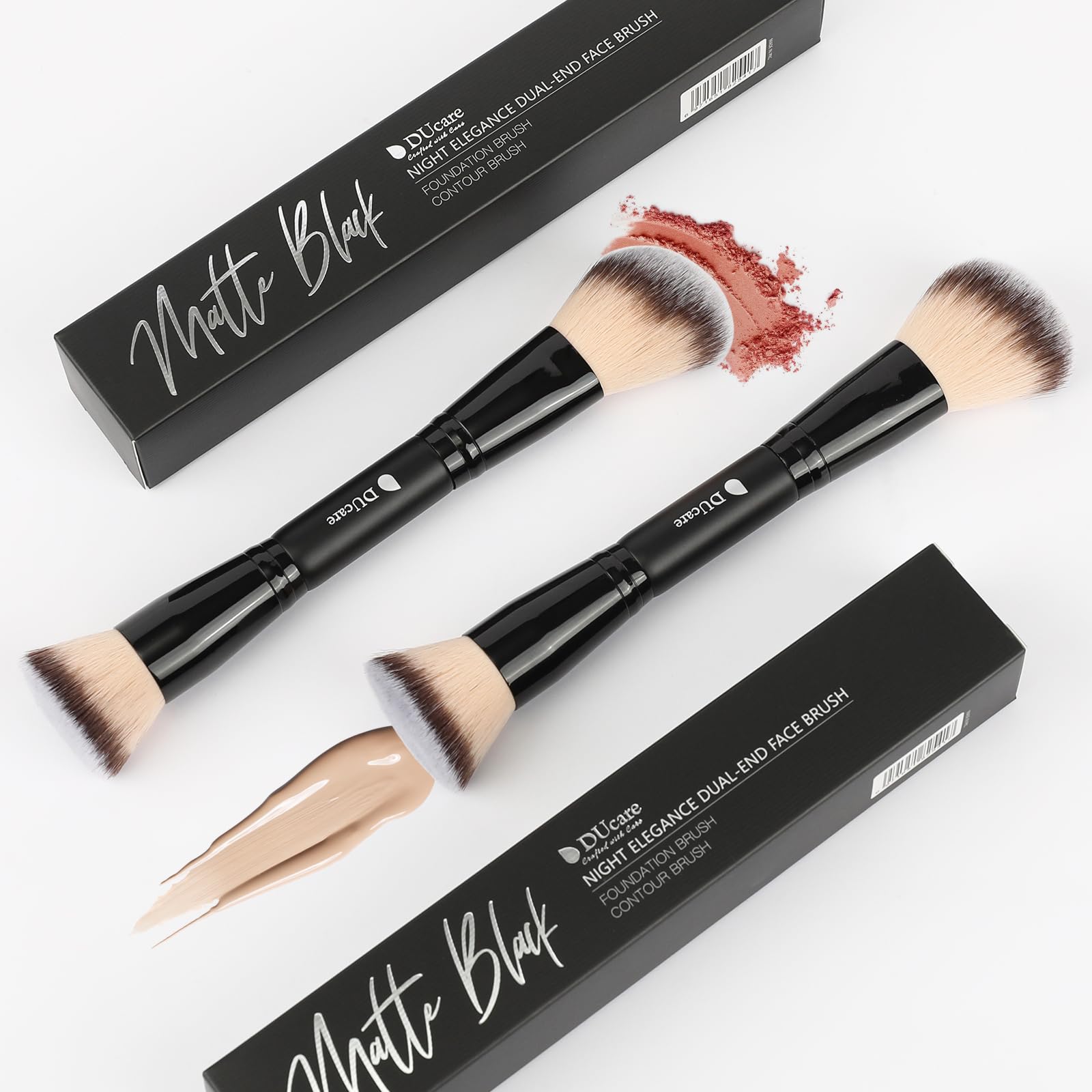 Ducare Foundation Brush Contour Bronzer Double Ended Makeup Brush For Blending Liquid Powder Concealer Cream Blush Buffe Black