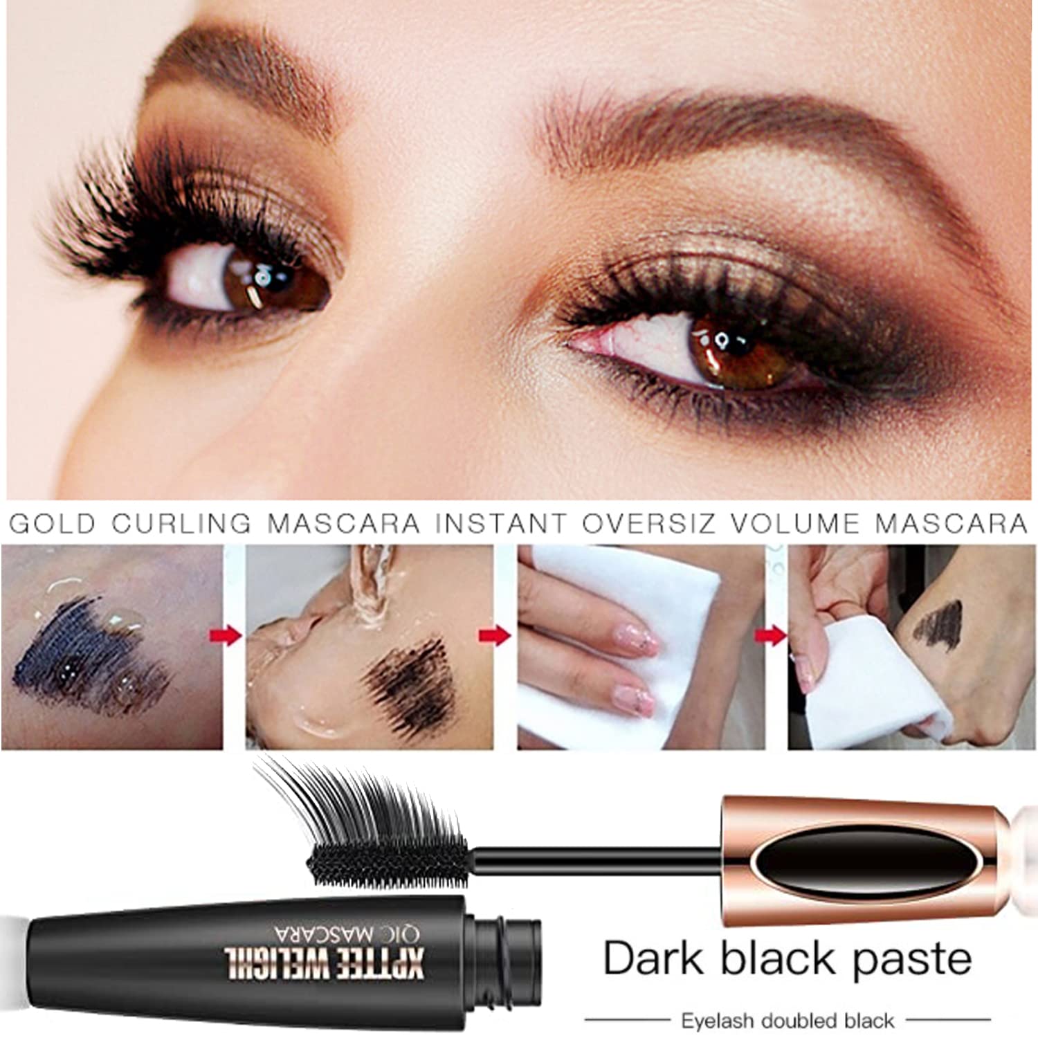 4D Silk Fiber Lash Mascara Extension Voluminous Fiber Mascara Waterproof & Smudge-Proof Mascara Long-Lasting No Flaking Natural