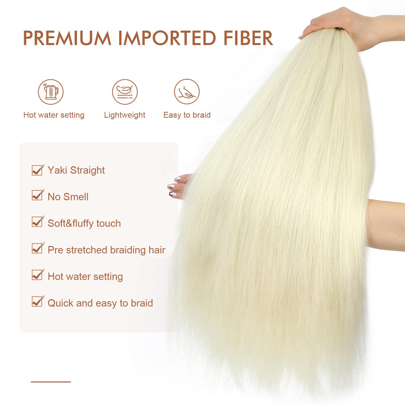Difunee Pre-Stretched Braiding Hair - 24 Inch 8 Packs Off-White Long Braiding Hair For Twist Or Box Braids, Yaki Texture Hot Wat