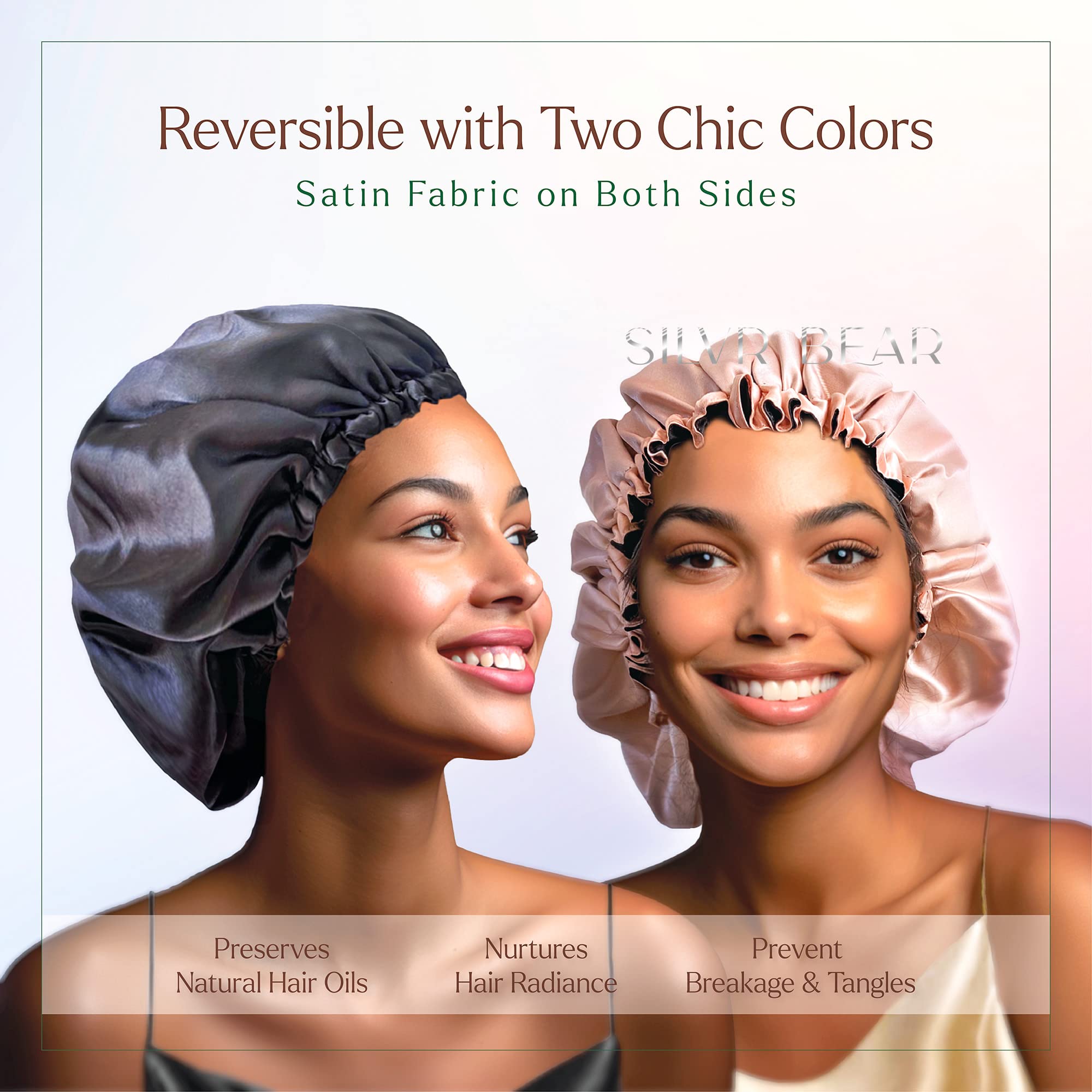 Silvr Bear Satin Hair Bonnet For Sleeping | Reversible Bonnet | Soft And Comfortable Satin Bonnet For Women | Hair Sleeping Cap