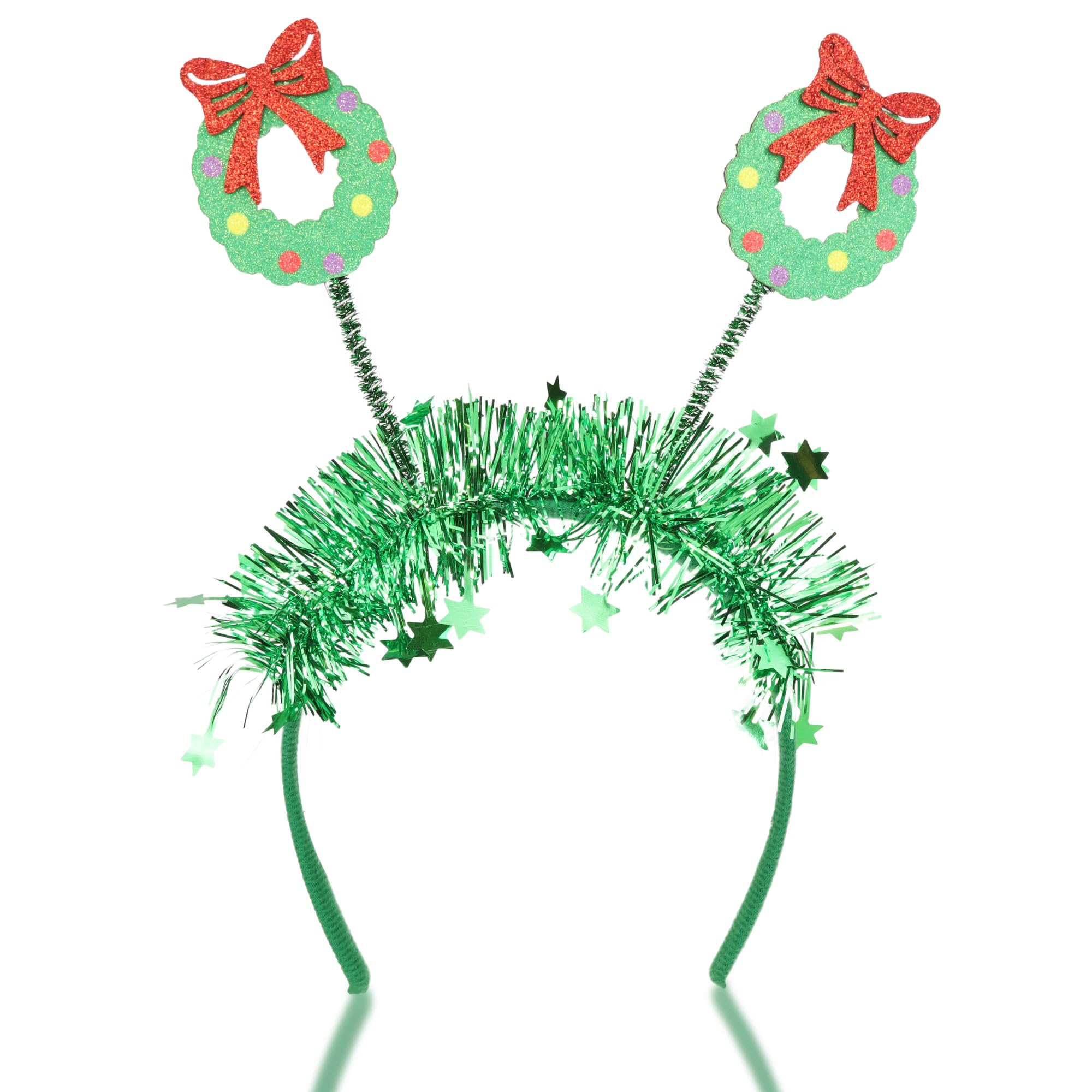 Needzo Glittery Christmas Bopper Headband, Festive Holiday Hair Accessory, One Size Fits Most, 9.5 Inches (Wreaths)
