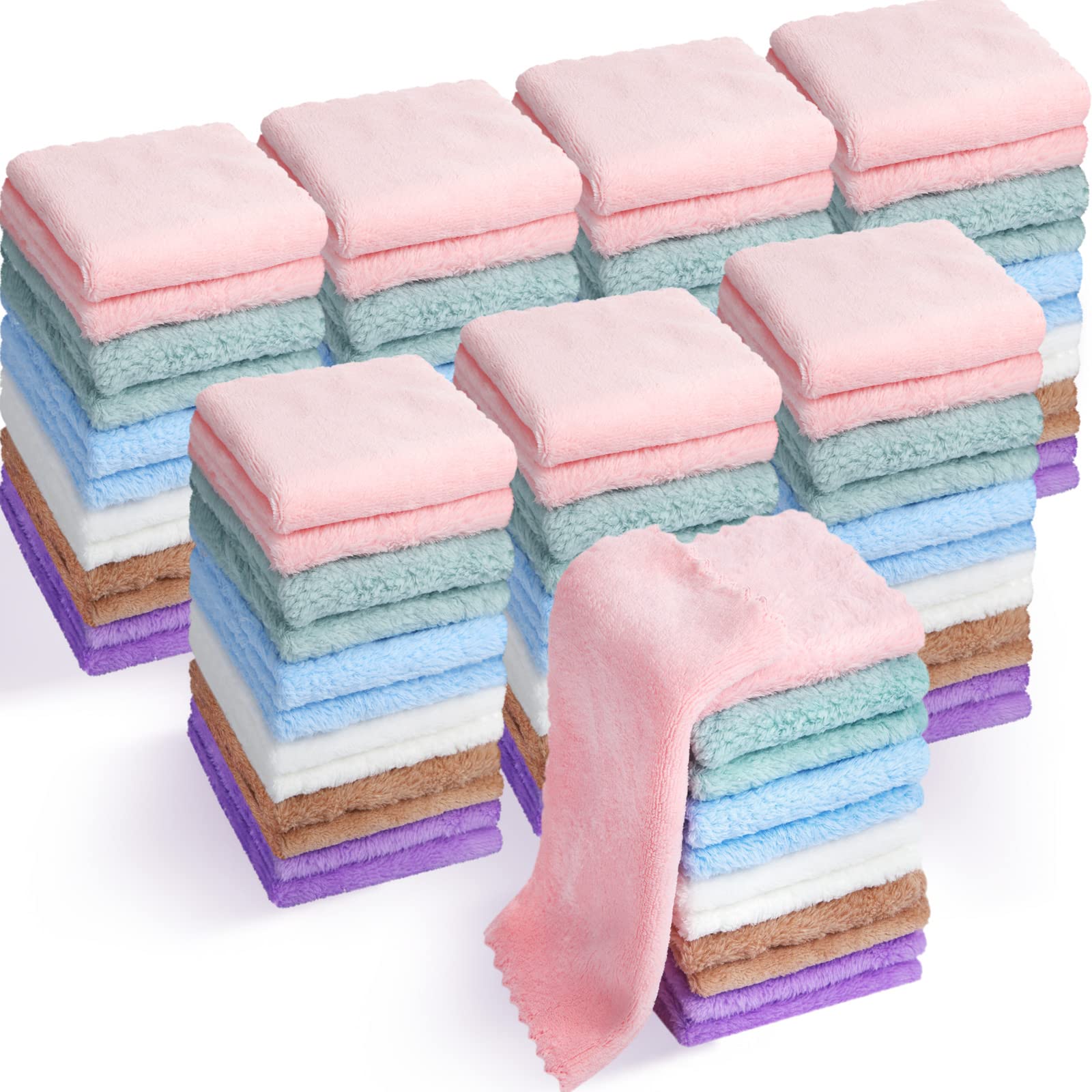 96 Pack Baby Washcloths Bulk 10 x 10 Inch Soft Microfiber Coral Fleece Baby Face Towels Absorbent Wash Cloths for Baby Newborn a