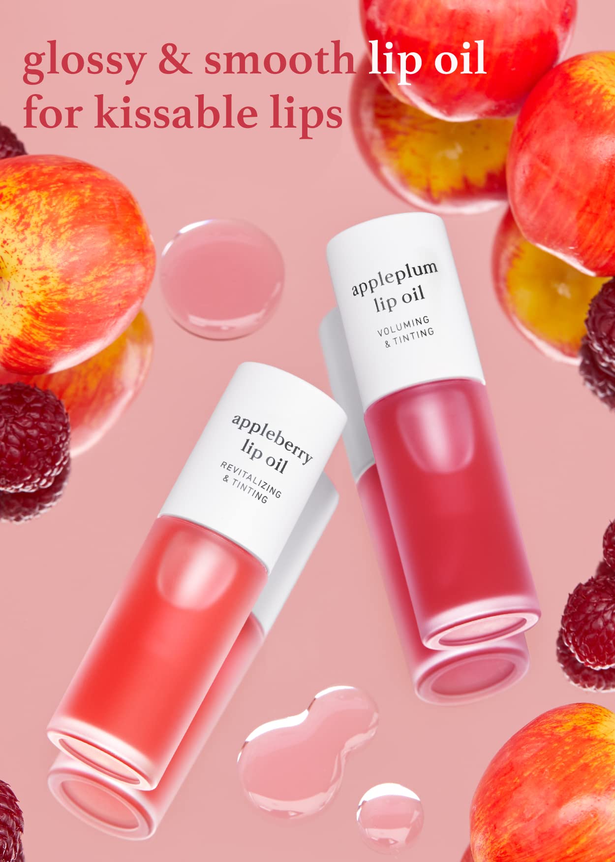 Nooni Appleseed Lip Oil Set - Appleberry & Appleplum | With Apple Seed Oil, Lip Oil Duo, Lip Stain, Long-Lasting, Plumping, Gift