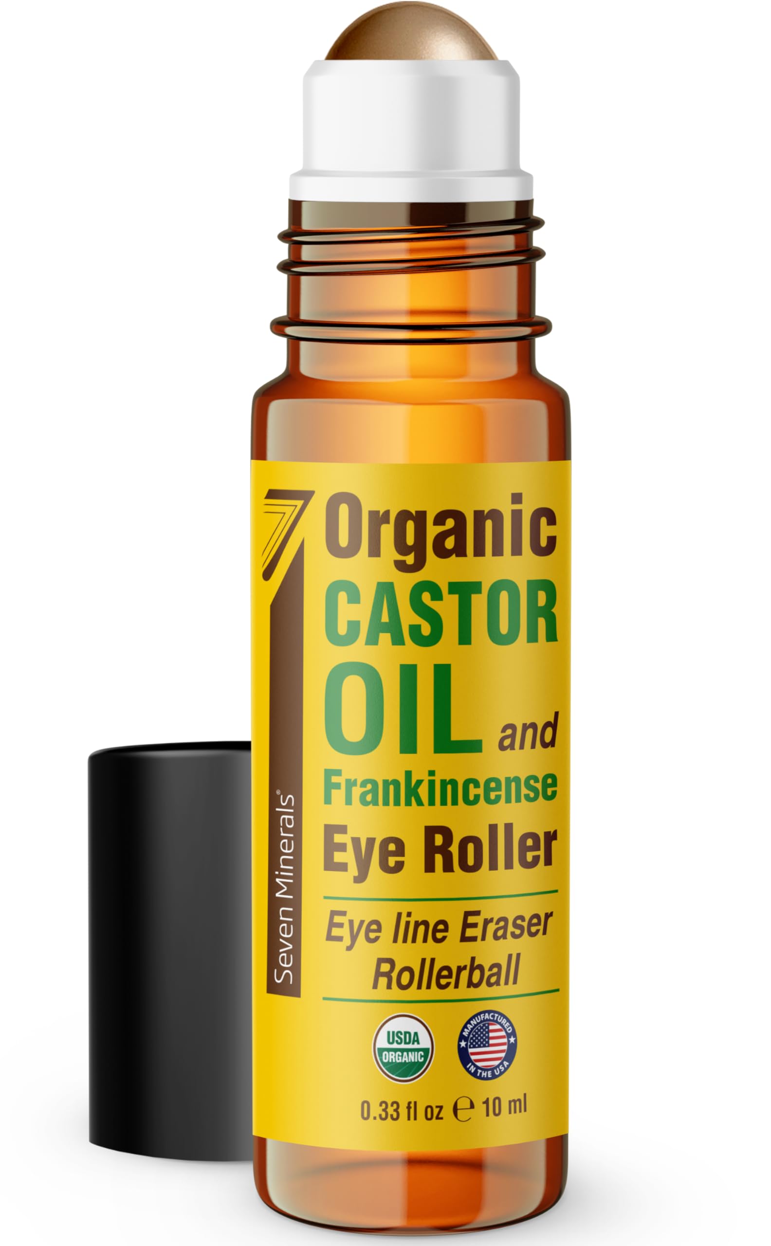 Seven Minerals Organic Castor Oil Roll On Eye Roller for Under Eye Bags, Dark Circles & Wrinkles - Organic Blend of Castor Oil A