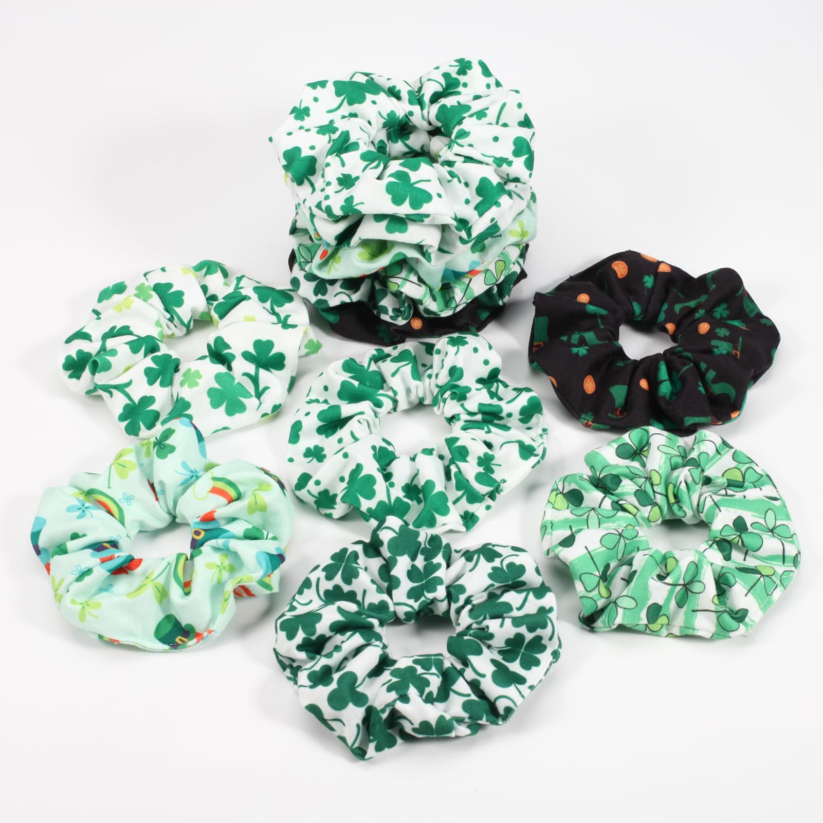 Green Shamrock and Rainbow Elastic Hair Scrunchies - 12PCS Gifts for Women & Teen Girls, St. Patrick 's Day Decor Hair Accessori