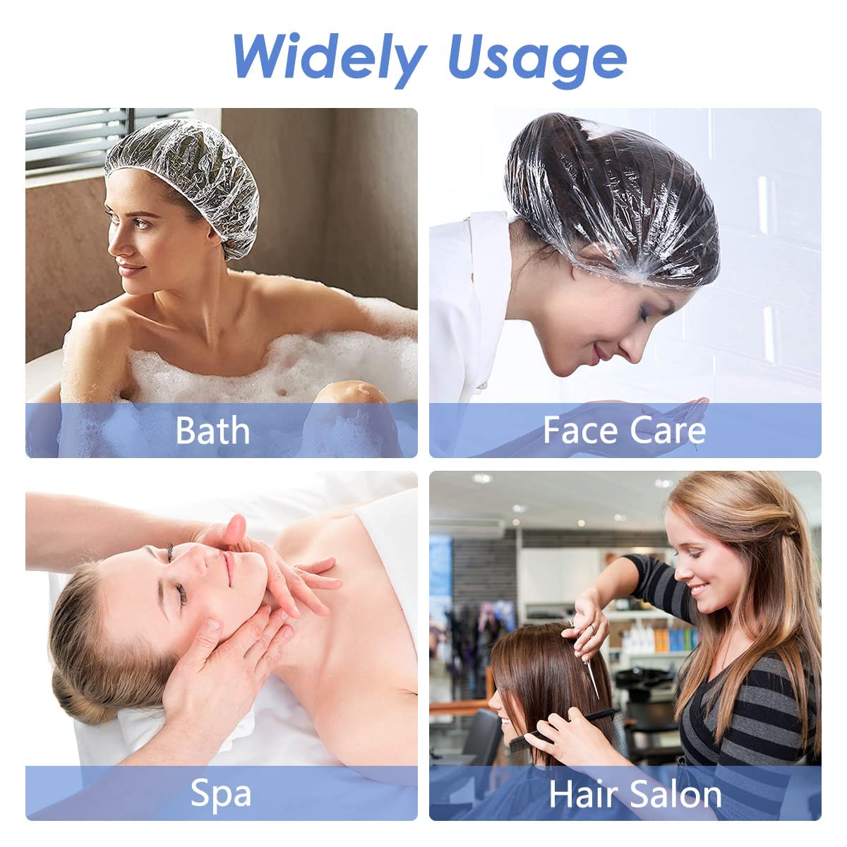 Aquior Shower Cap Disposable,30 Pcs Bath Caps Large Thick Clear Waterproof Plastic Elastic Hair Bath Caps For Women Deep Conditi