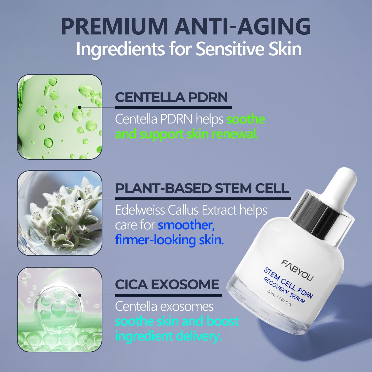 Centella PDRN & CICA Exosome Stem Cell Serum for Face 1.01 fl oz - Anti-Aging, Firming & Rejuvenating Facial Serum with Bakuchio