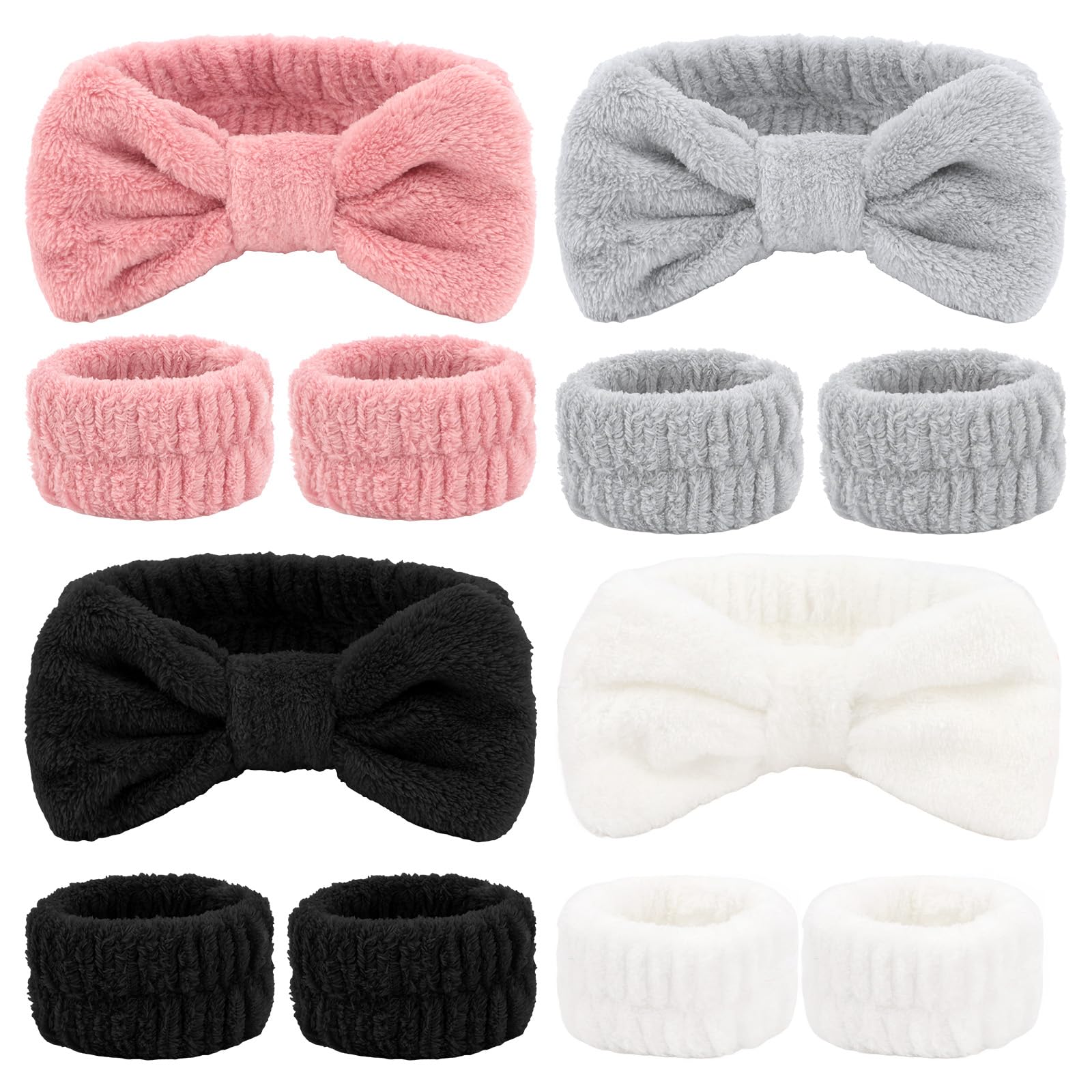 CIEHER 12 PCS Makeup Headband for Women Wrist Washband Scrunchies Cuffs for Washing Face, Soft Bow Hair Band Matching WriMakeup 