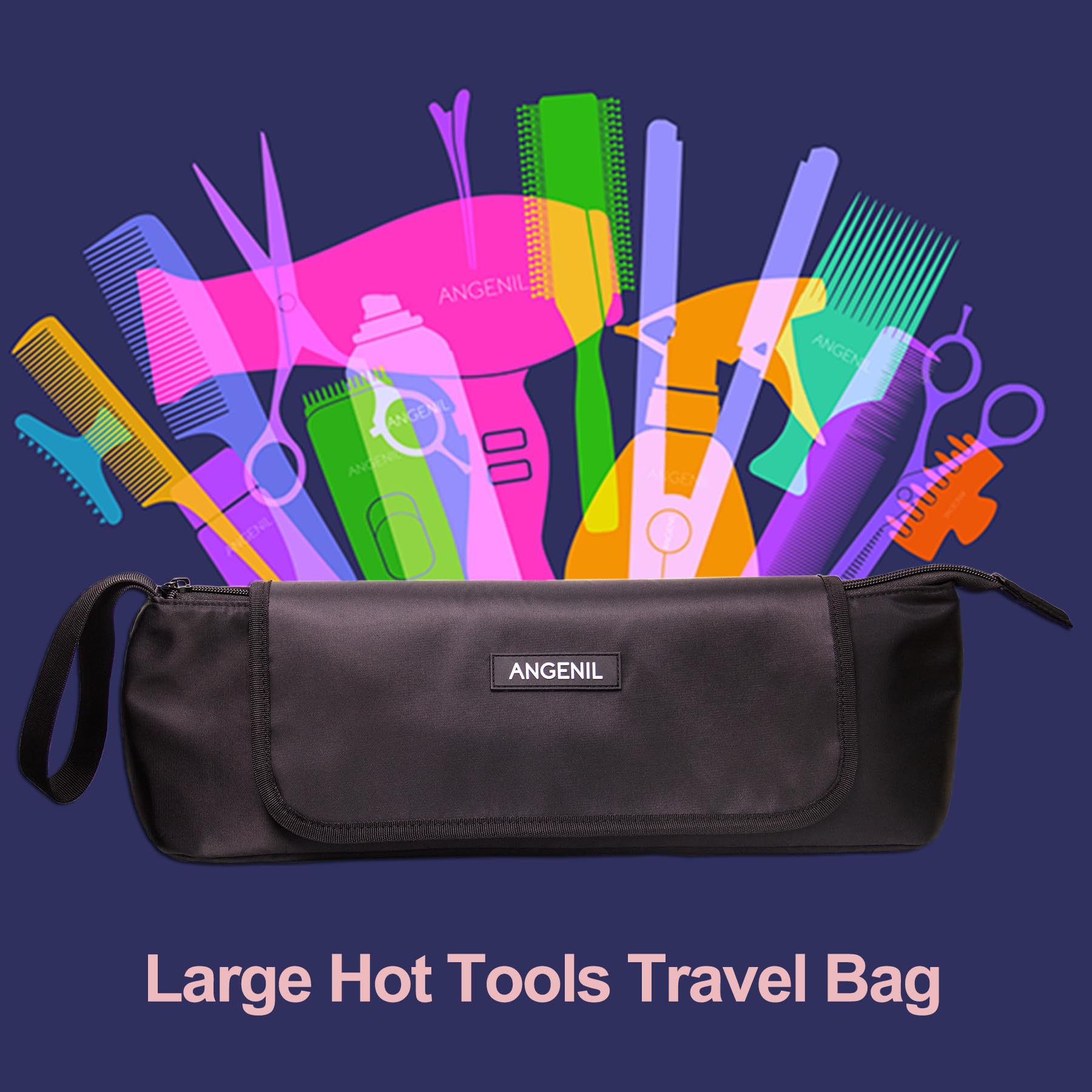 ANGENIL Large Capacity Hair Tools Travel Bag Heat Resistant Mat for Flat Irons, Curling Iron, Hot Air Brushes, Hair Dryer and Ca