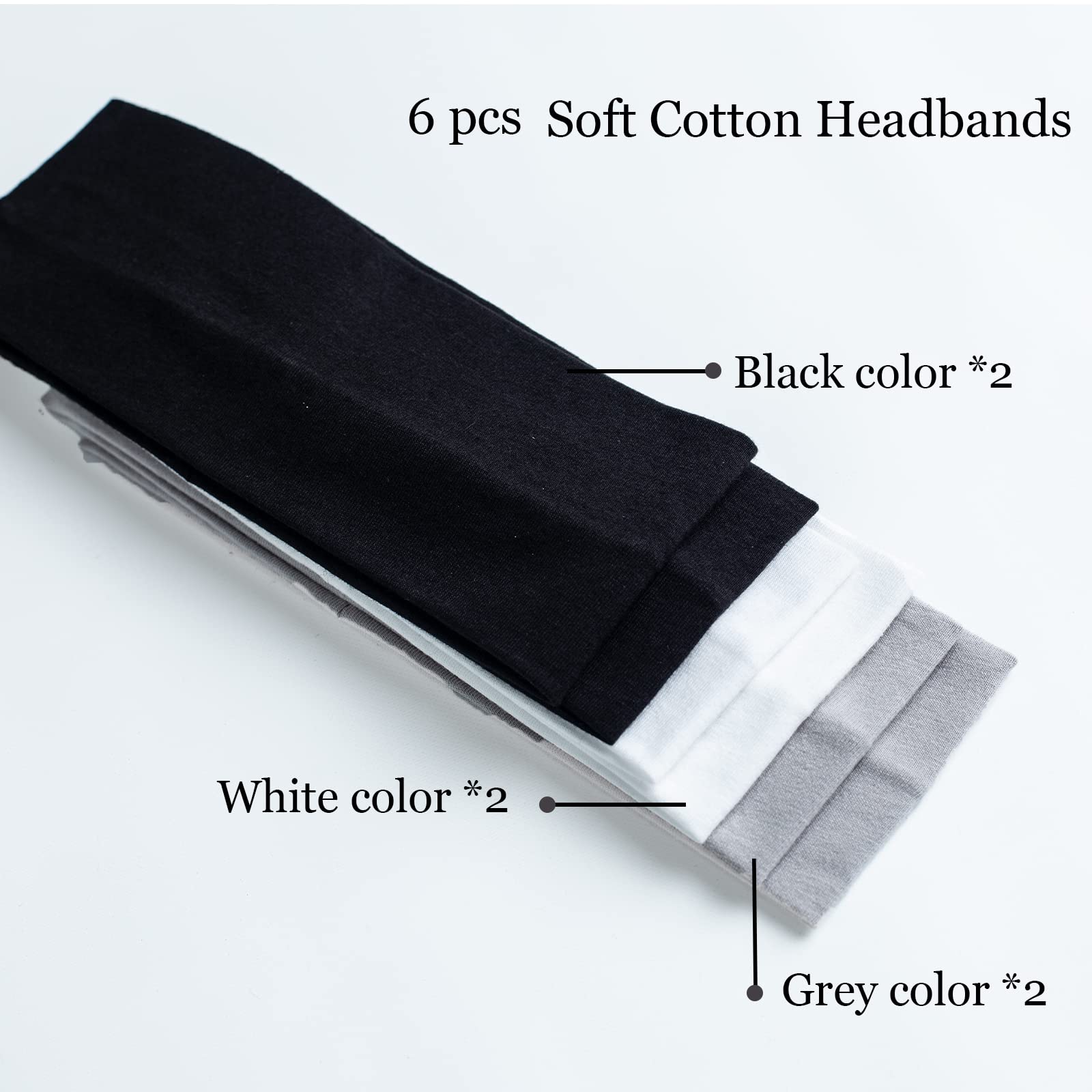 Mlmomvme 6 Pcs Headbands For Women Hair Cotton Headband Non-Slip Stretchy Elastic Head Wrap Holder Hair Accessories Black White